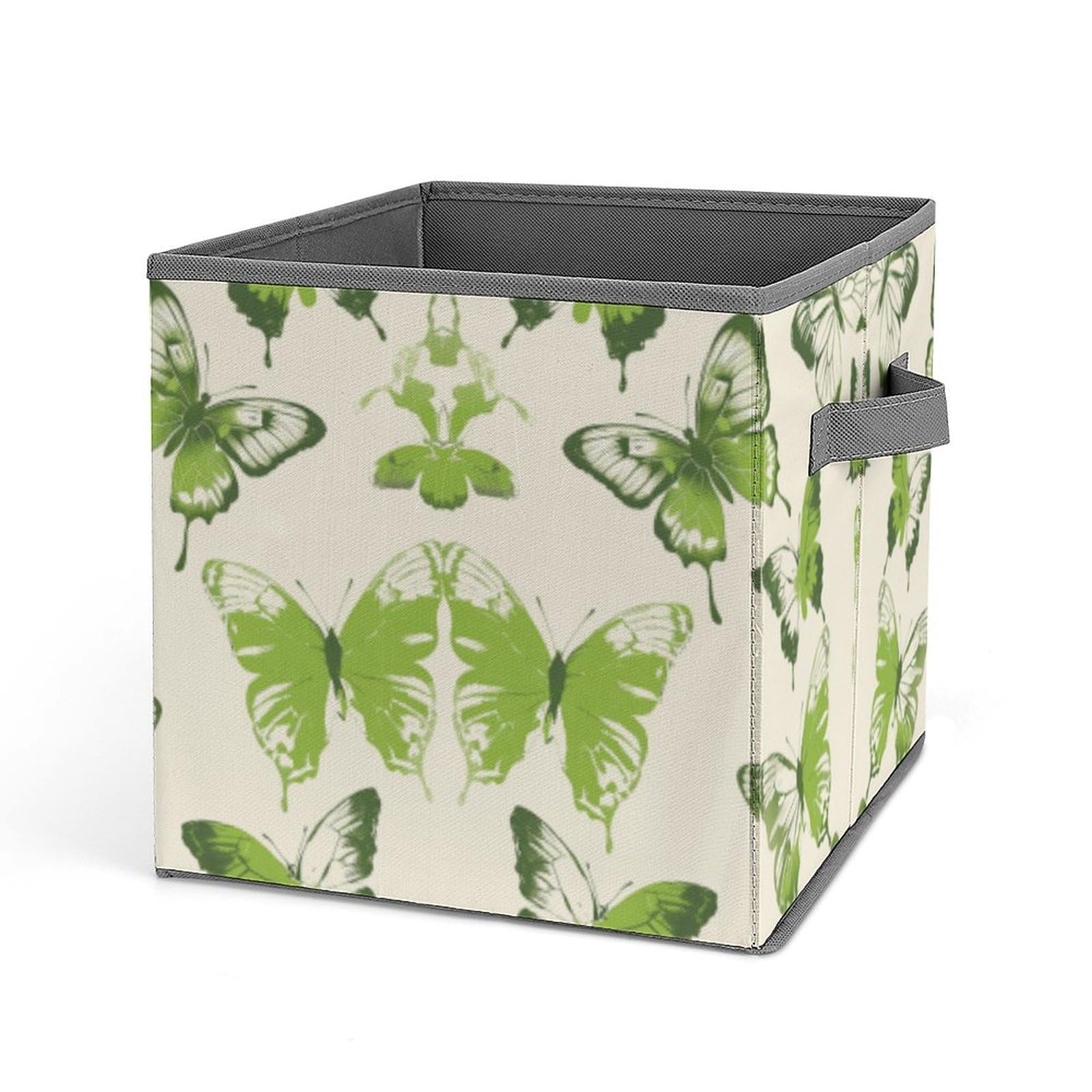 Collapsible Storage Cubes with Handles - 10.6×10.6 Inch Foldable Organizer Bins | Butterfly Print & Lime Green Design for Closet, Nursery, or Office Organization | Space-Saving Home Storage Solution