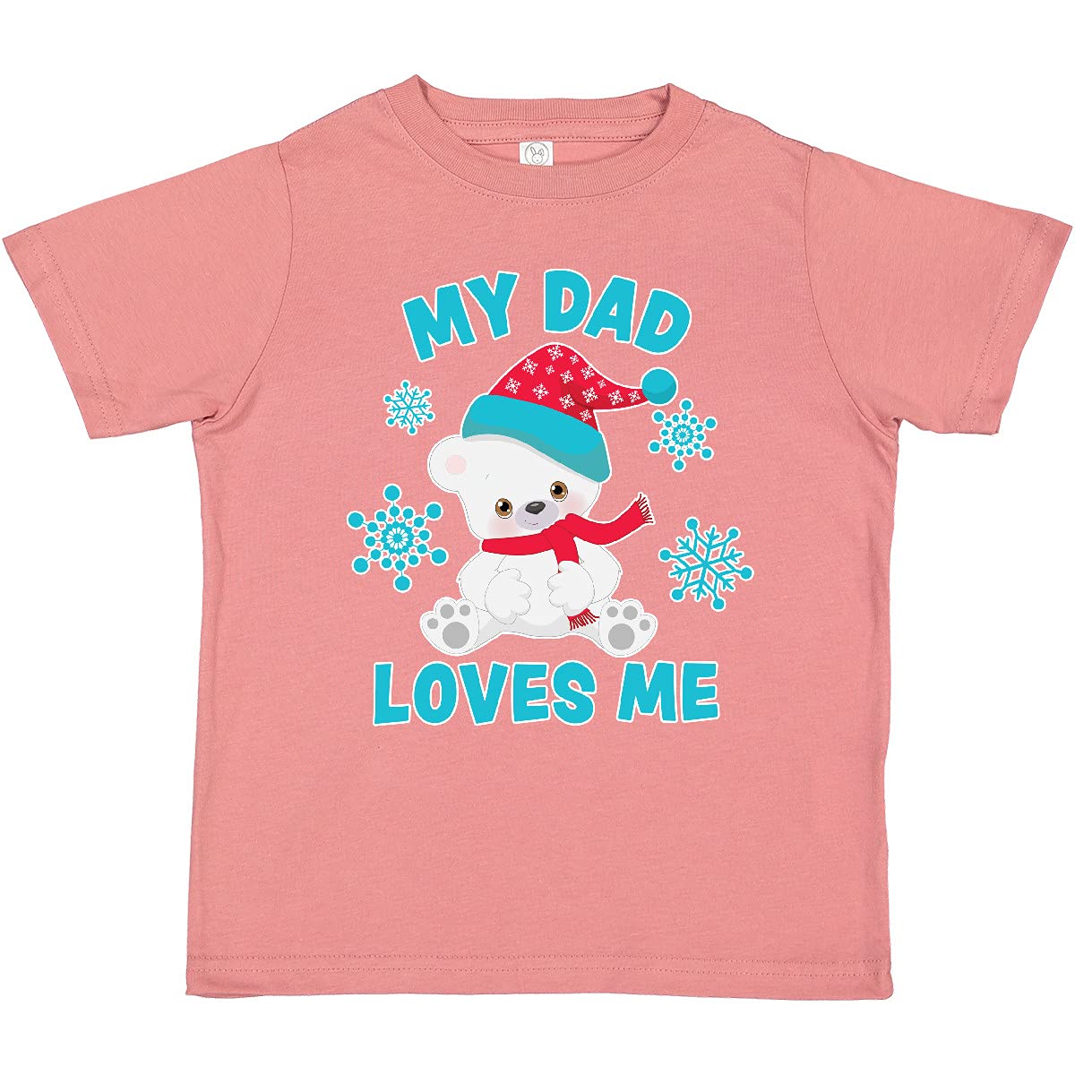 Polar Bear My Dad Loves Me in Santa Hat Graphic Toddler T-Shirt - Cute Christmas Family Matching Outfit for Kids Holiday Photos
