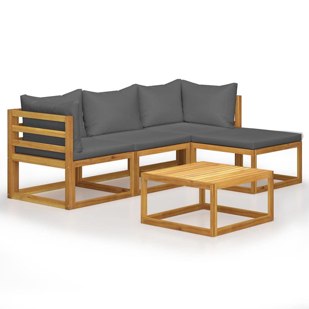 5-Piece Acacia Wood Patio Lounge Set with Cushions & Coffee Table - Outdoor Garden Furniture for Backyard, Poolside or Deck Relaxation