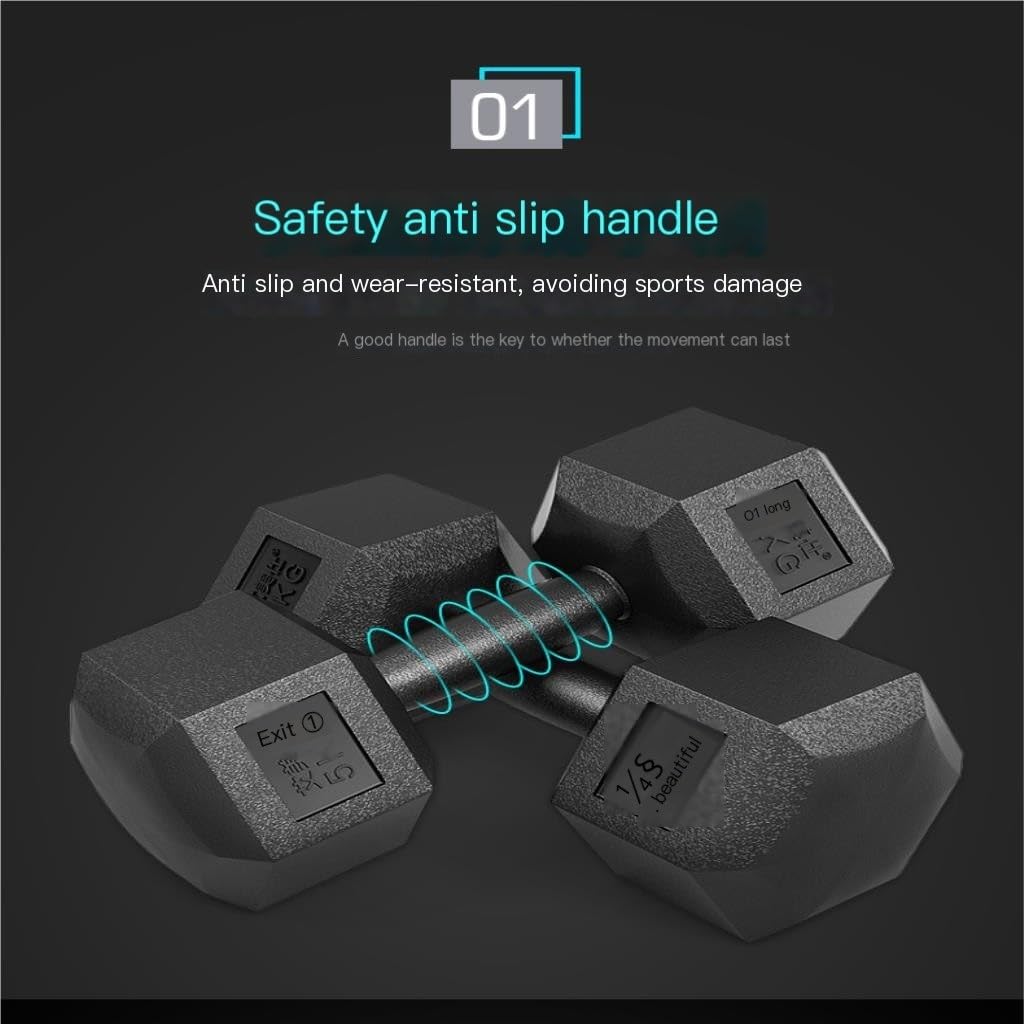 Hexagonal Rubber Coated Dumbbells for Men & Women - 1kg Black Home Gym Equipment for Strength Training, Fitness & Workout - Perfect for Home Gym, Weightlifting & CrossFit
