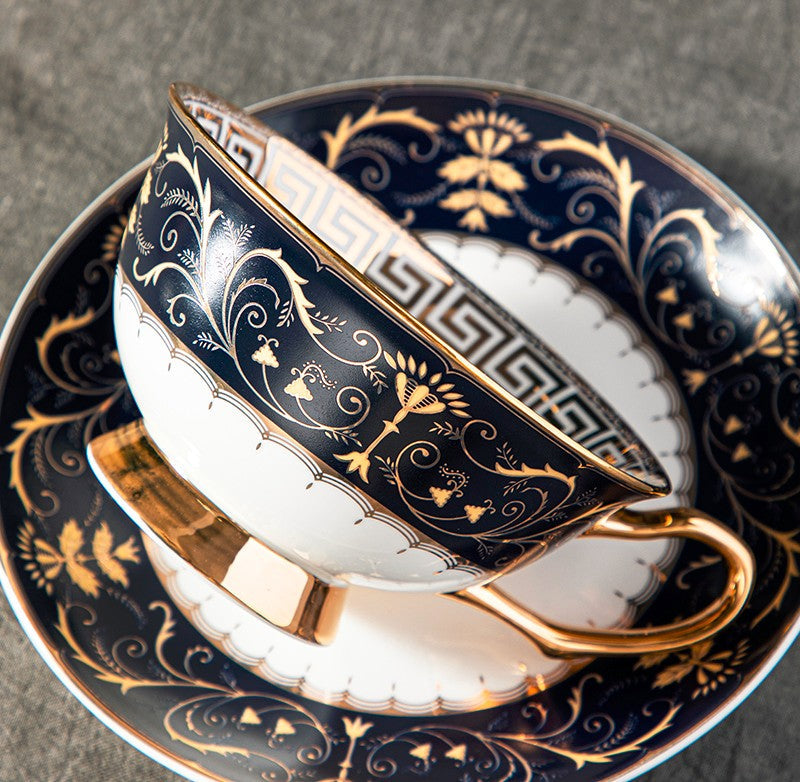 Premium Bone China Porcelain Tea Cup Set - Elegant Blue Floral Tea Cup & Saucer in Gift Box - Royal Ceramic Coffee & Tea Cups for Afternoon Tea, Bridal Shower, Wedding Favors & Home Decor