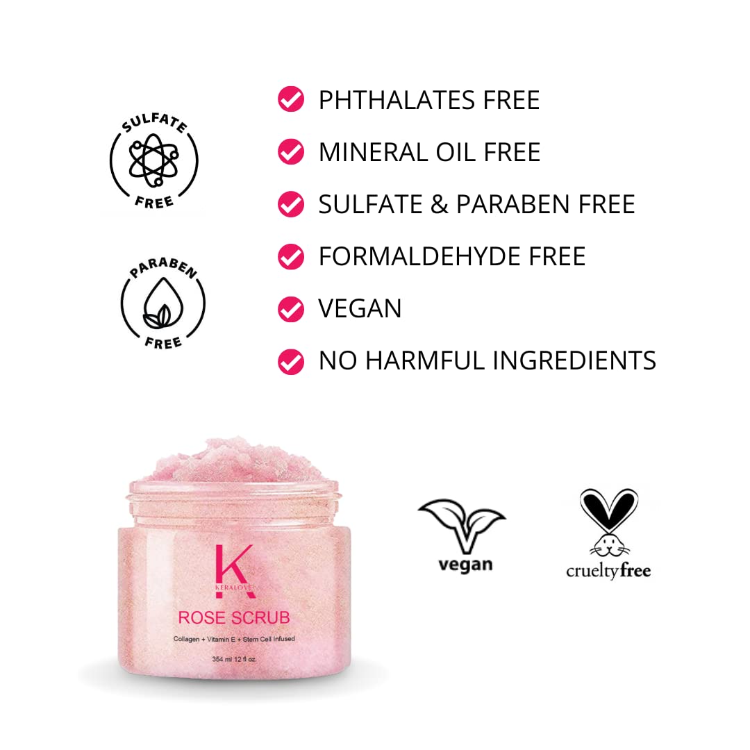 Keralove Collagen & Stem Cell Body Scrub 12 oz - Exfoliating Himalayan Salt Scrub for Cellulite Reduction - Deep Cleansing for Acne, Scars & Wrinkles - Hydrating Moisturizer for Smooth Skin - Perfect for Spa Day, Self-Care Routine & Gift Sets