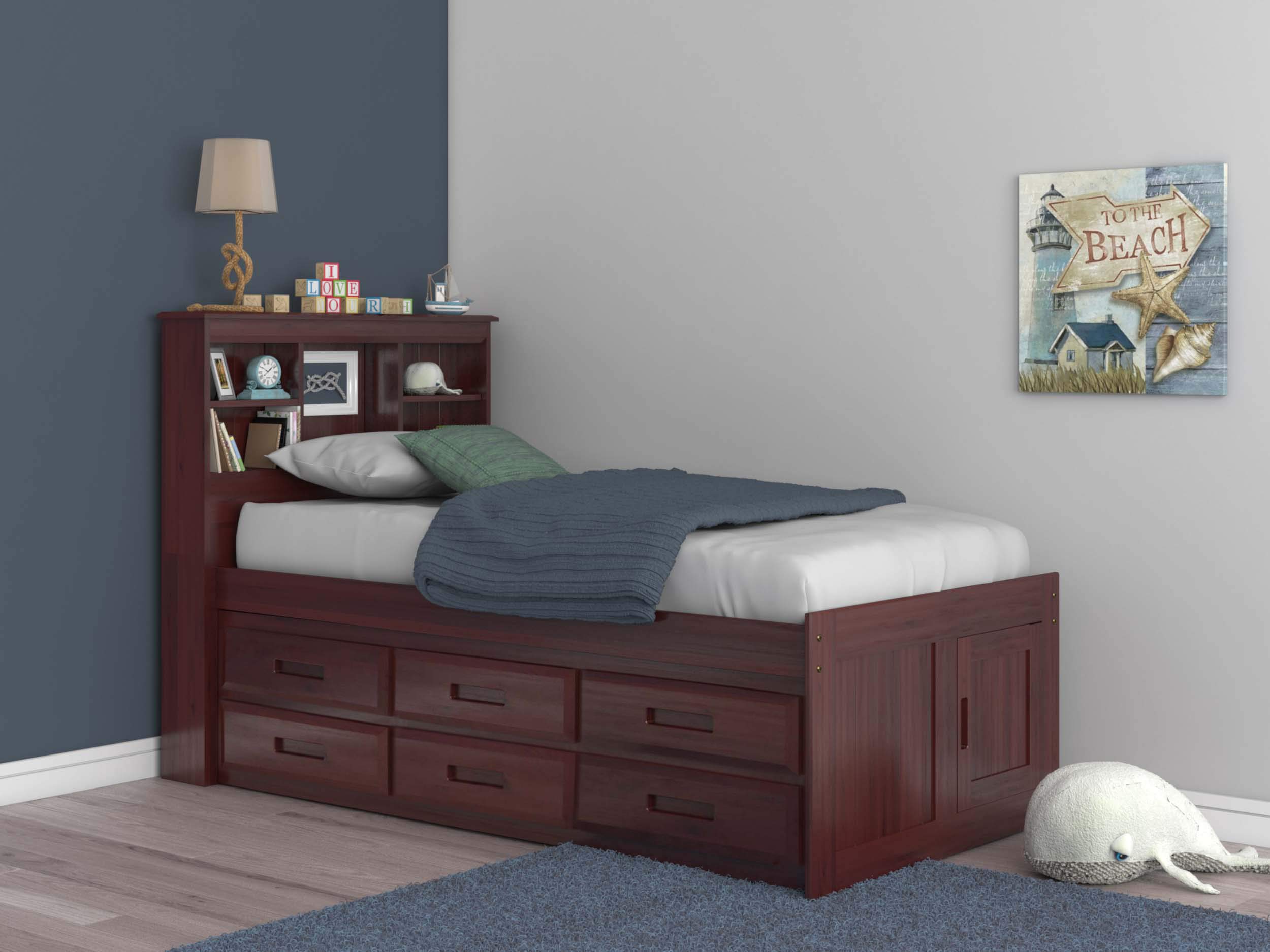 Discovery World Furniture Captain Bed with 6 Drawers - Twin Size, Merlot Finish - Space-Saving Storage Bed for Kids & Teens - Perfect for Small Bedrooms & Dorm Rooms