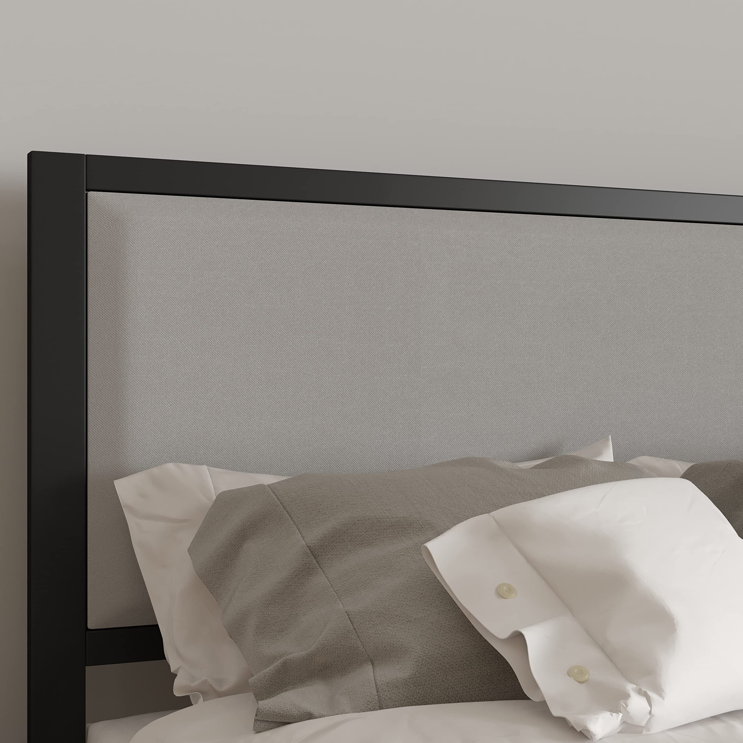 Merrick Lane West Avenue Full Size Headboard - Contemporary Light Gray Fabric Upholstered Design with Adjustable Rail Slots for Bed Frame - Perfect for Modern Bedroom Decor and Guest Room Setup