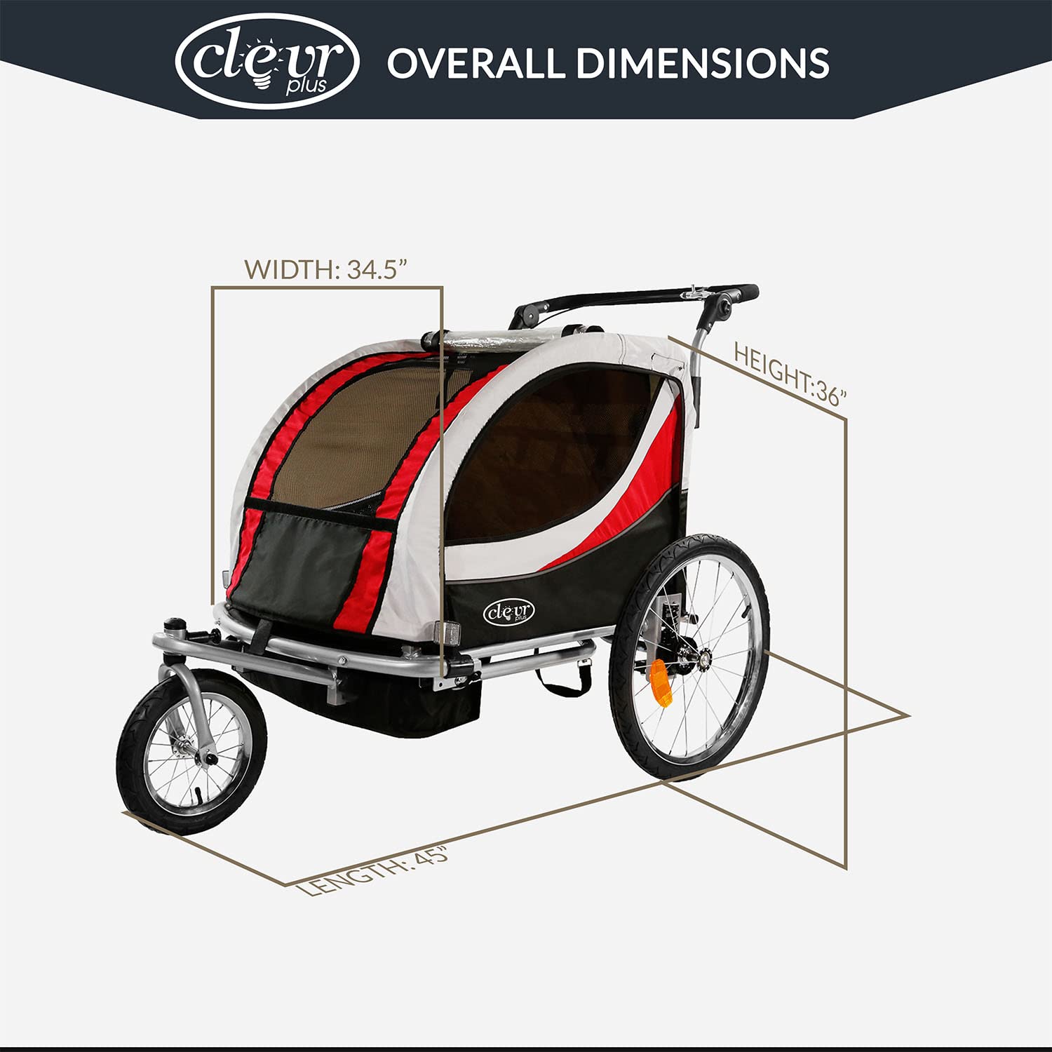 ClevrPlus Deluxe 3-in-1 Double Seat Bike Trailer & Jogging Stroller for Kids - Foldable & Collapsible with Pivot Front Wheel | Perfect for Cycling, Running & Outdoor Family Adventures