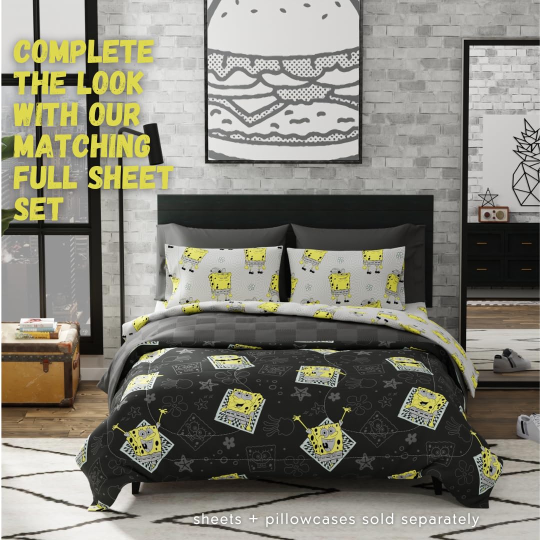 Spongebob Squarepants Officially Licensed Queen Size Reversible Comforter - Super Soft Microfiber Bedding Set for Kids & Adults - Perfect for Themed Bedrooms, Sleepovers, and Cartoon Lovers