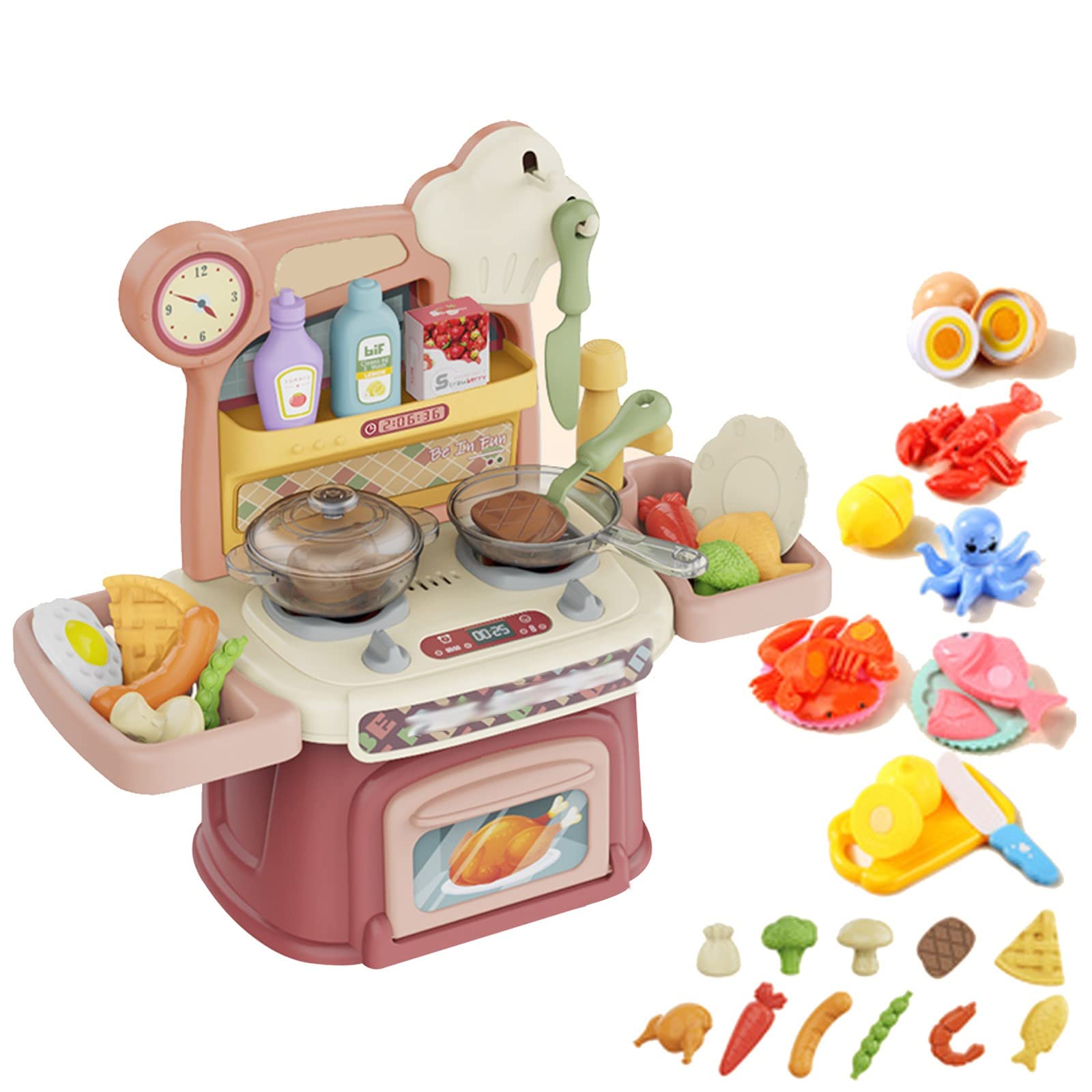Aocay Pink Kids Kitchen Playset with Suitcase - Pretend Play Toy Set with Accessories, Educational Gift for Girls (Pink) - Perfect for Indoor Play, Birthday Gifts & Role-Playing Fun