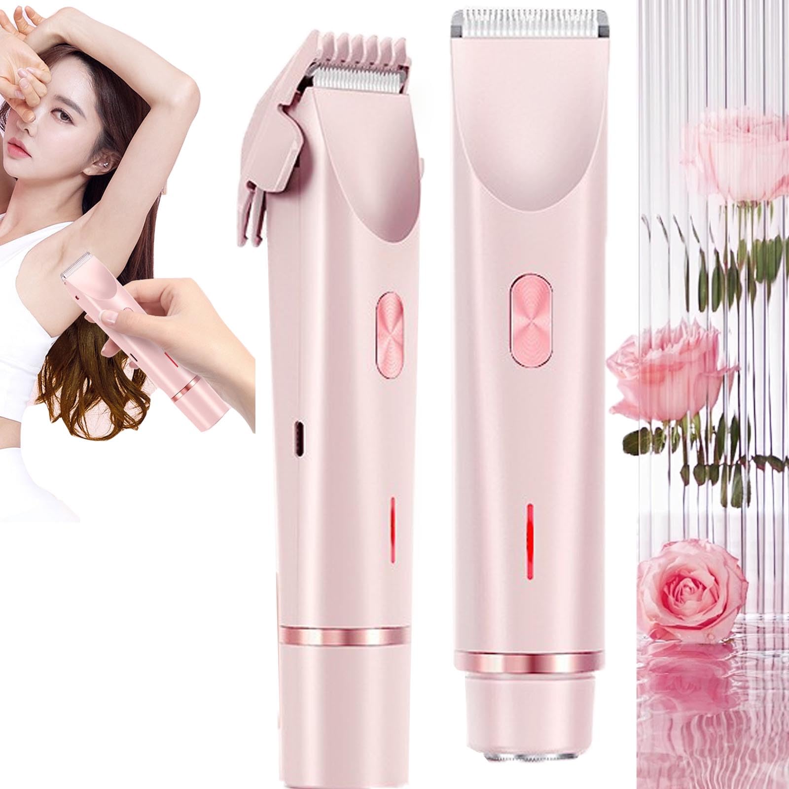 Glow Shave Electric Razor for Women - 2 in 1 Rechargeable Waterproof Wet & Dry Lady Shaver with Dual Heads & LED Light - Painless Hair Removal for Legs, Bikini & Underarms - Pink (Perfect for Travel, Gym & Home Use)