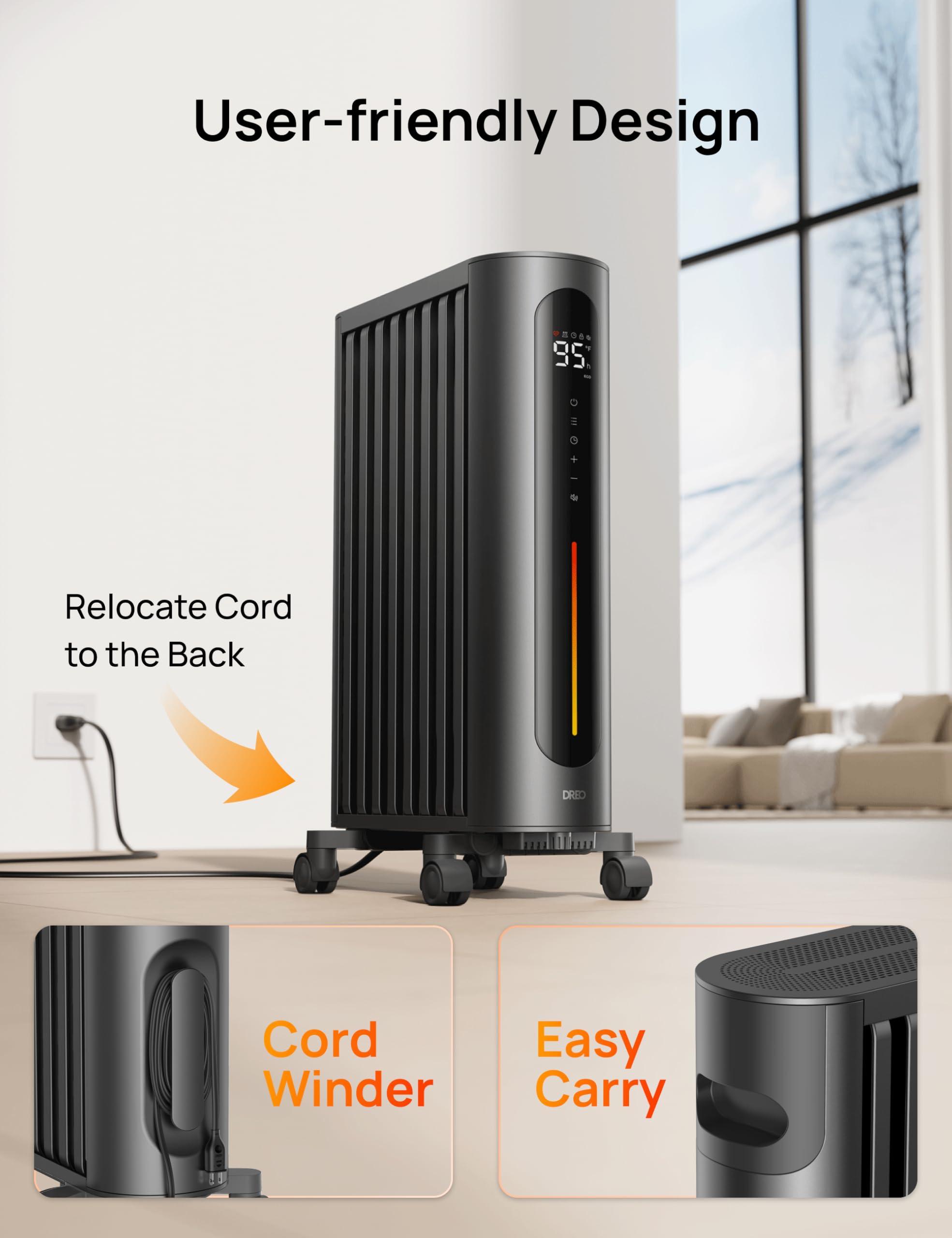Dreo 1500W Oil Filled Radiator Heater with Remote Control - Digital Thermostat, 4 Heating Modes, 24H Timer & 10 Safety Features - Energy Efficient Space Heater for Large Rooms, Bedroom, Office & Home Use | Indoor Electric Heater with Child Lock for Winter Warmth