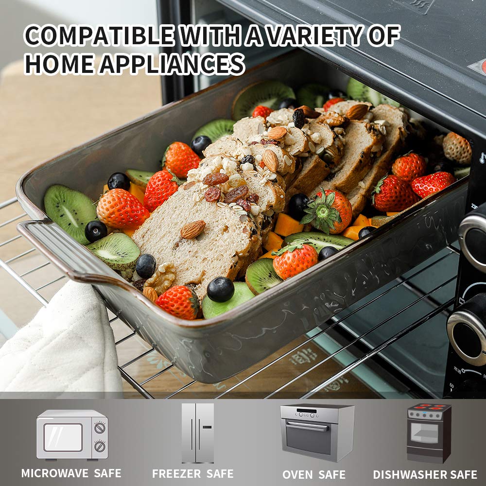 KOOV 9x13 Inch Deep Rectangular Ceramic Baking Dish - Lasagna Pan, Casserole Dish for Oven, Roasting & Tapas | Textured Gray Bakeware | Perfect for Family Dinners, Holiday Meals & Party Cooking