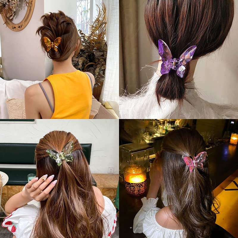 Trendy Large Butterfly Hair Claw Clip - 3.4 Inch Clear Jaw Clips for Thick Hair - Jumbo Hair Clips for Women & Girls (Crystal 6 Pack) - Perfect for Parties, Weddings & Everyday Styling