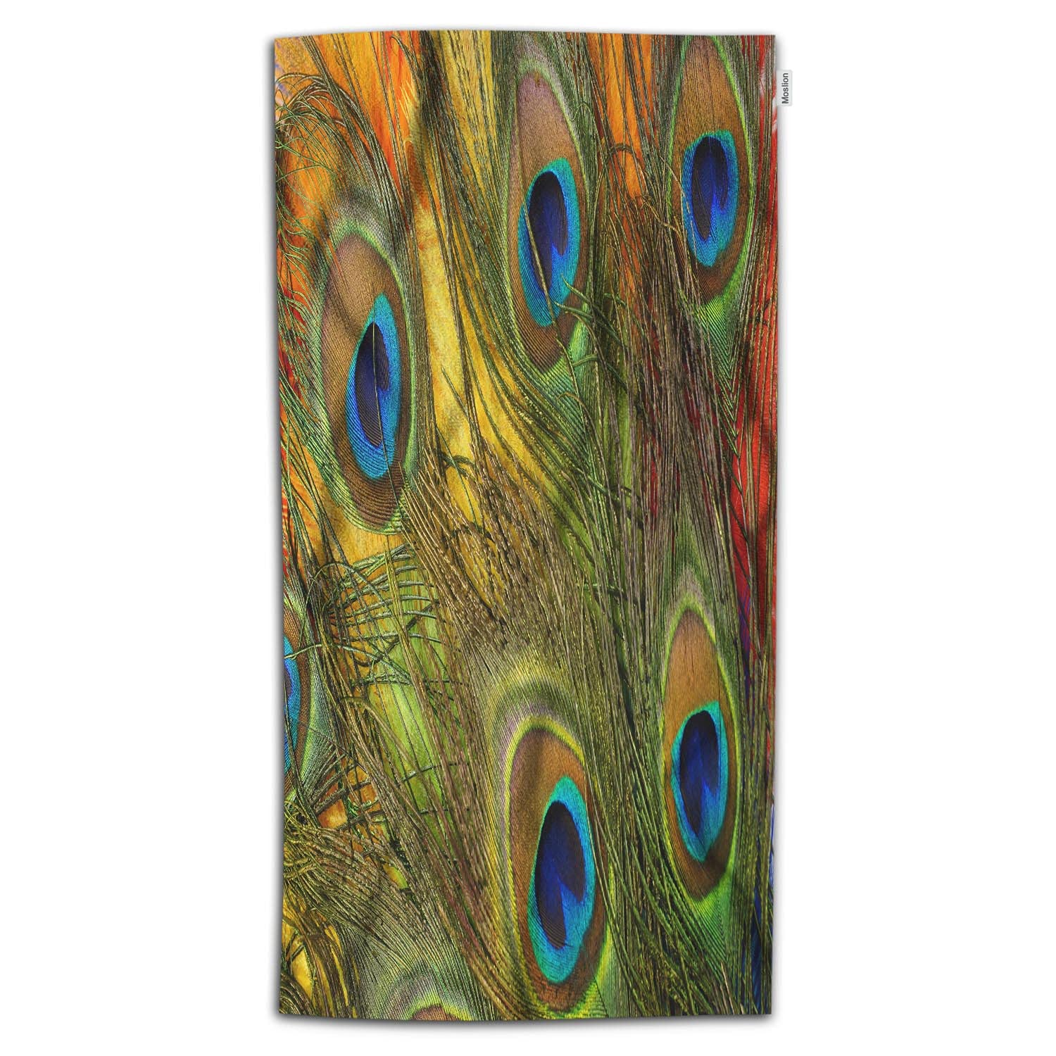 Colorful Peacock Feather Bath Towels - Soft Polyester Microfiber Hand & Bath Towel Set (64x32 Inches) | Exotic Bird Design for Bathroom Decor, Brazil Carnival Theme, Animal Print Festival Accessories | Perfect for Spa, Beach, and Home Decoration