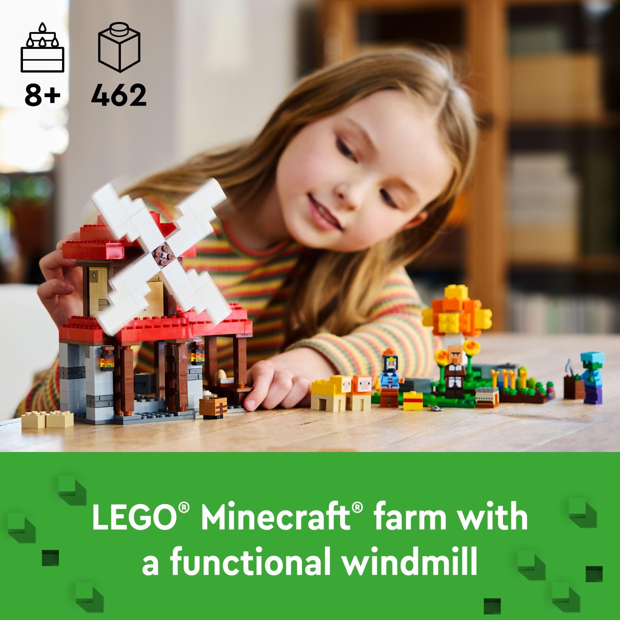 LEGO Minecraft The Windmill Farm Building Set - Creative Construction Toy for Kids Ages 8+ with 3 Minifigures - Perfect Birthday Gift for Boys & Girls Who Love Minecraft Video Game - Great for Imaginative Play, STEM Learning & Collectible Display (Model 21262)