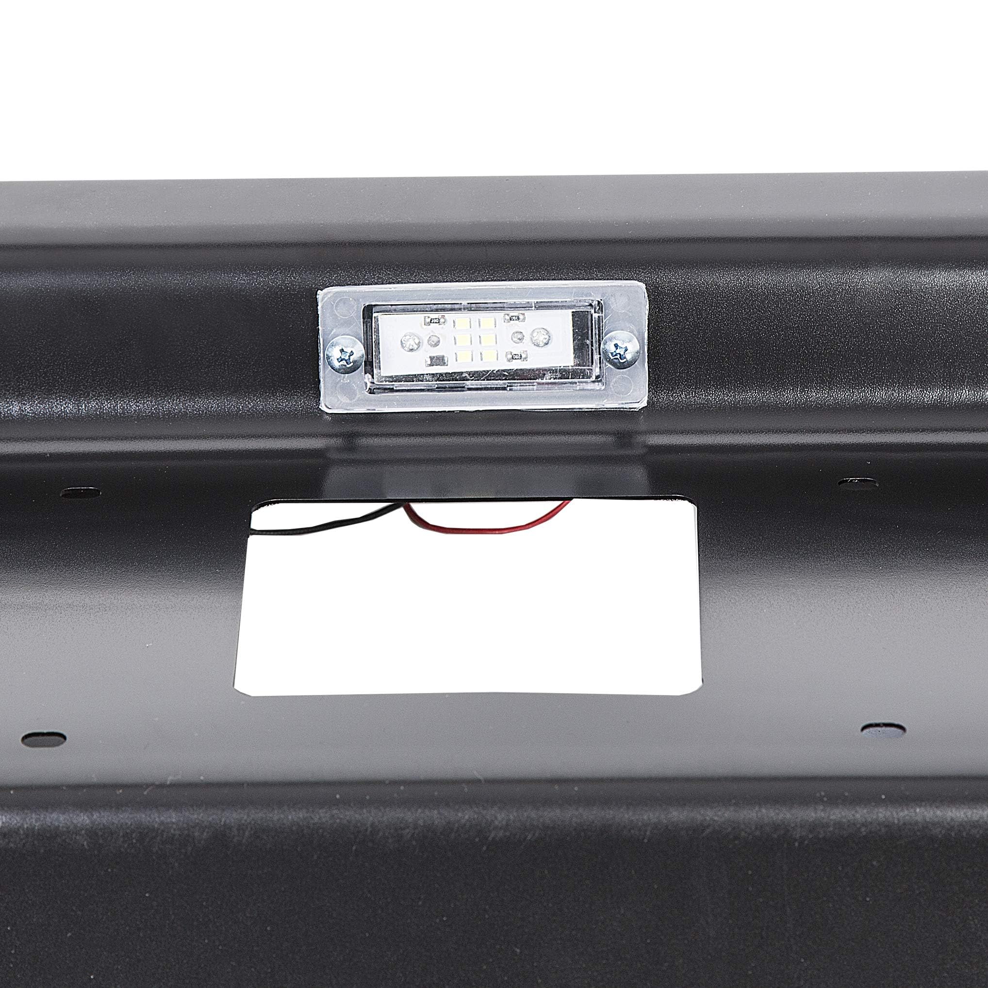 ECOTRIC Black Rear Roll Pan Bumper with License Plate Hole & Light - Compatible with 1994-2003 Chevy S10 S15 Sonoma GMC Pickup Truck | Durable Replacement for Rusted or Damaged Bumpers | Perfect for Off-Roading, Car Shows & Custom Builds