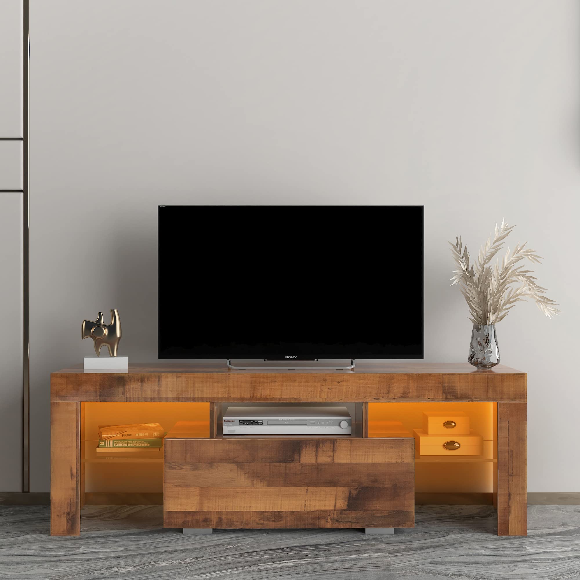 Modern TV Stand for 55 Inch Flat Screen - Sturdy TV Cabinet with 2 Drawers & Open Shelf - Entertainment Center for Living Room, Bedroom - Perfect for Gaming, Movie Nights & Home Theater Setup