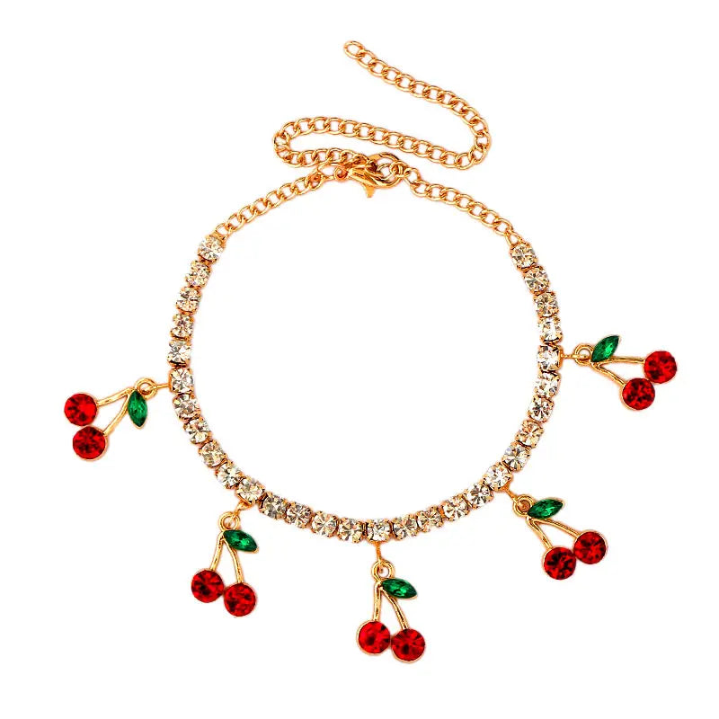 Crystal Fruit Anklets for Women - Fashionable Beaded Ankle Bracelet with Natural Stones - Perfect for Summer, Beach, Boho Style & Festival Accessories