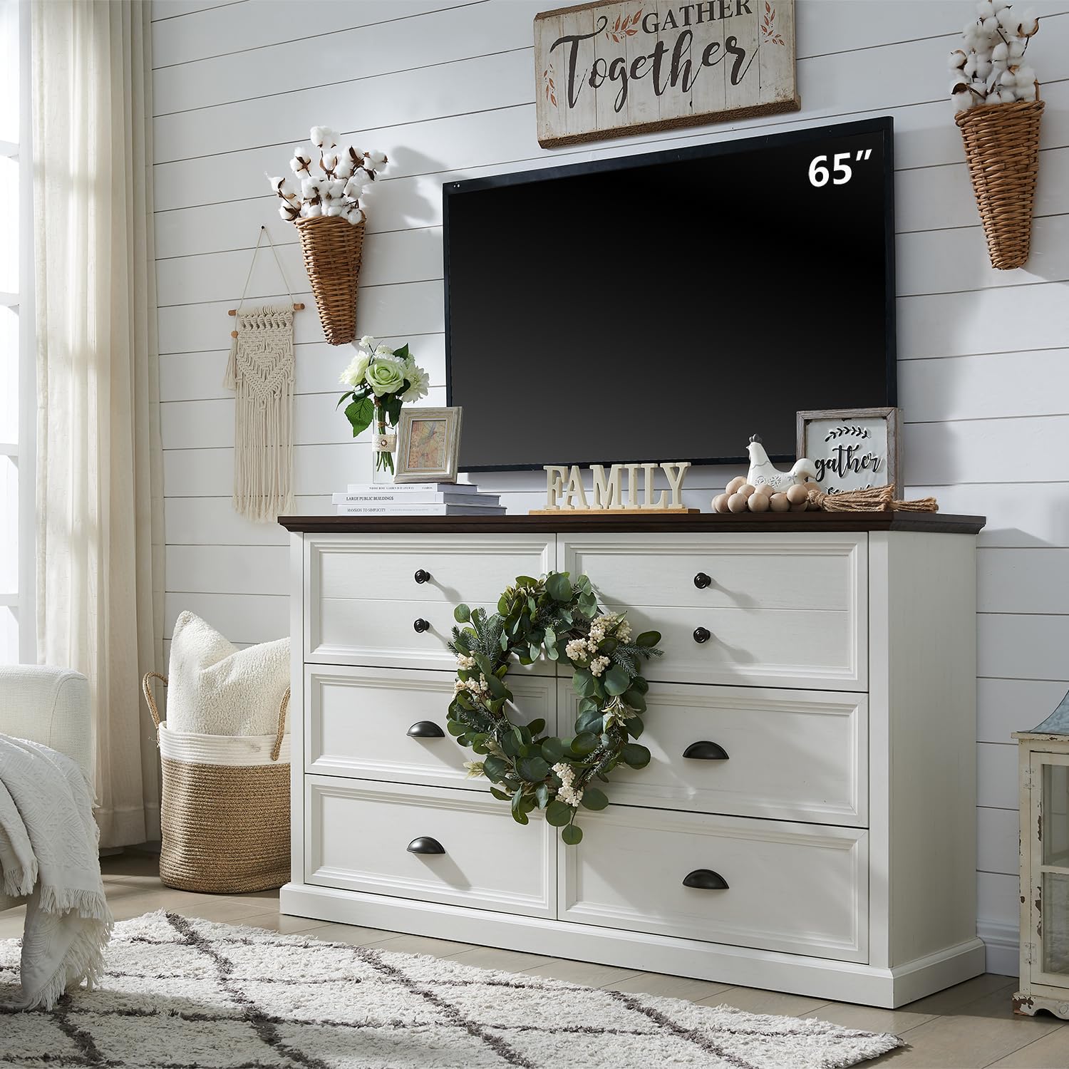 Rustic Farmhouse 6-Drawer Dresser for Bedroom - 58