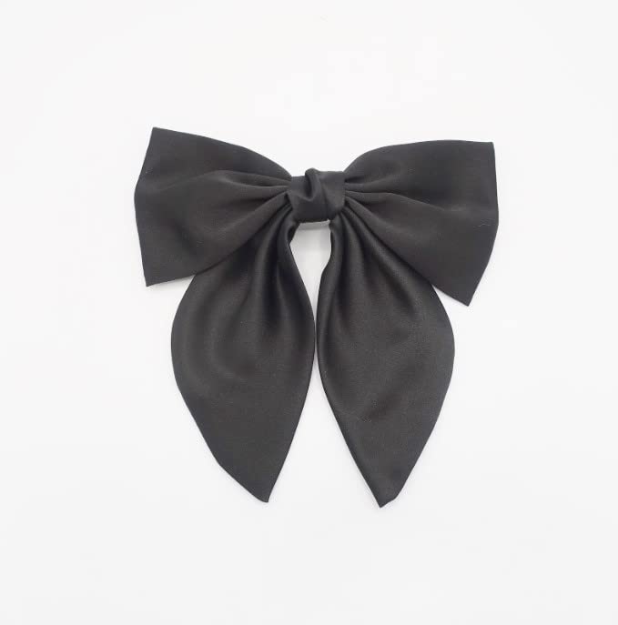 HOMEPIC Large Satin Hair Bows for Girls & Women - Elegant Silk-Style French Bow Hair Clips with Long Tail - Perfect for Parties, Weddings & Daily Styling (Black, Pack of 1)