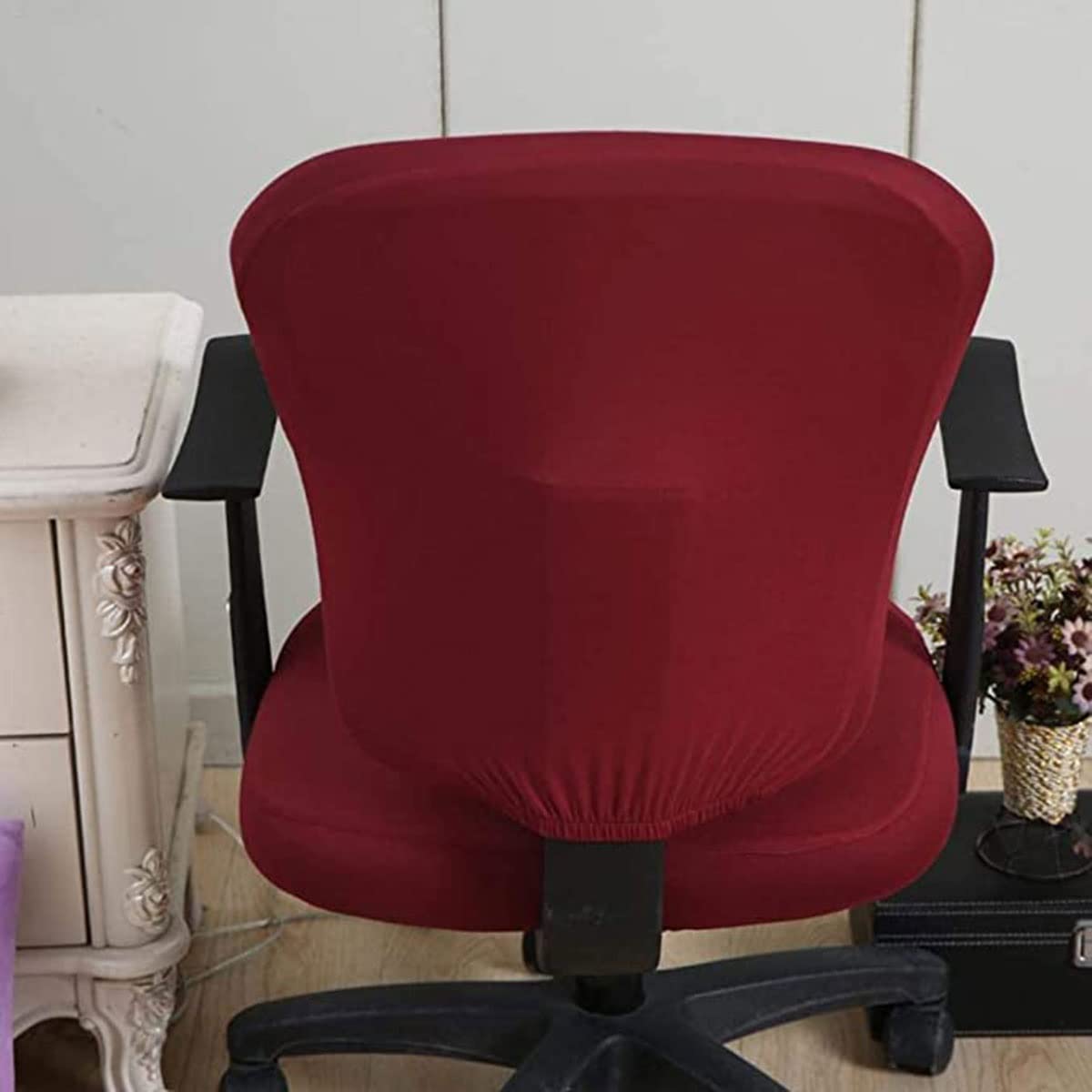 Stretchable Spandex Office Chair Cover - Modern Simplistic Slipcover for Swivel Computer Chairs with Armrests | Wine Red | Protects from Wear & Spills | Perfect for Home Office, Gaming & Workspace
