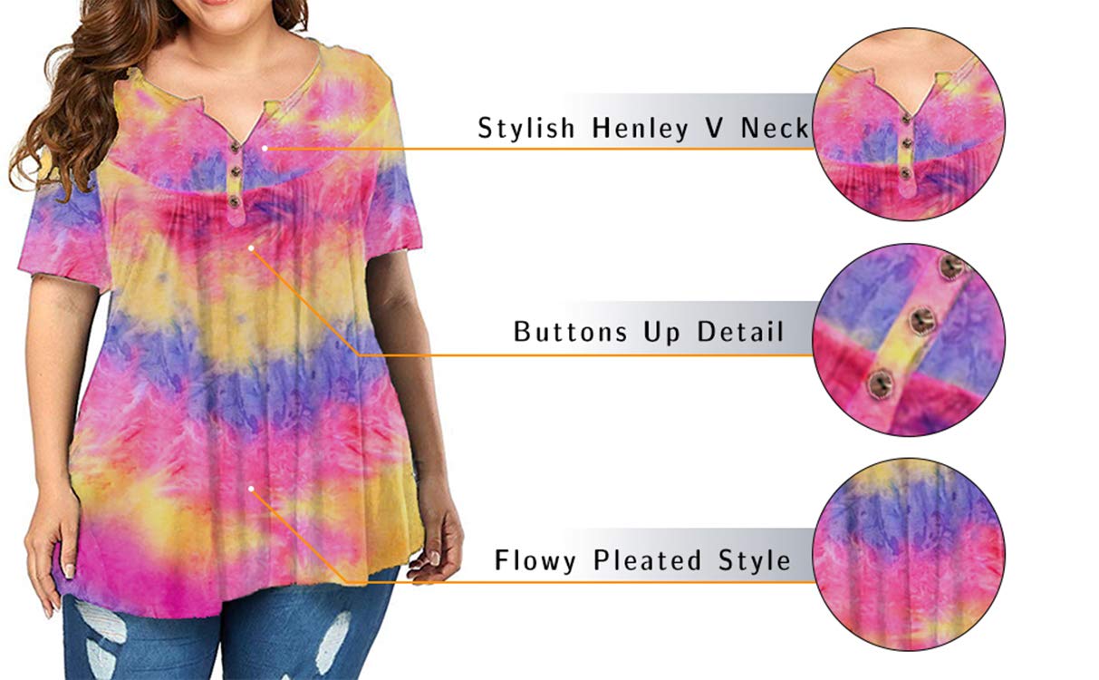 **Plus Size Women's Summer Henley Shirts - Flowy Tunic Tops for Casual Wear & Vacation Outfits**