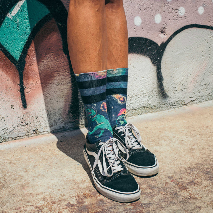 American Socks Signature Space Dino Mid High Crew Socks - Fun Novelty Socks for Men & Women - Perfect for Cosplay, Gifts, and Everyday Wear