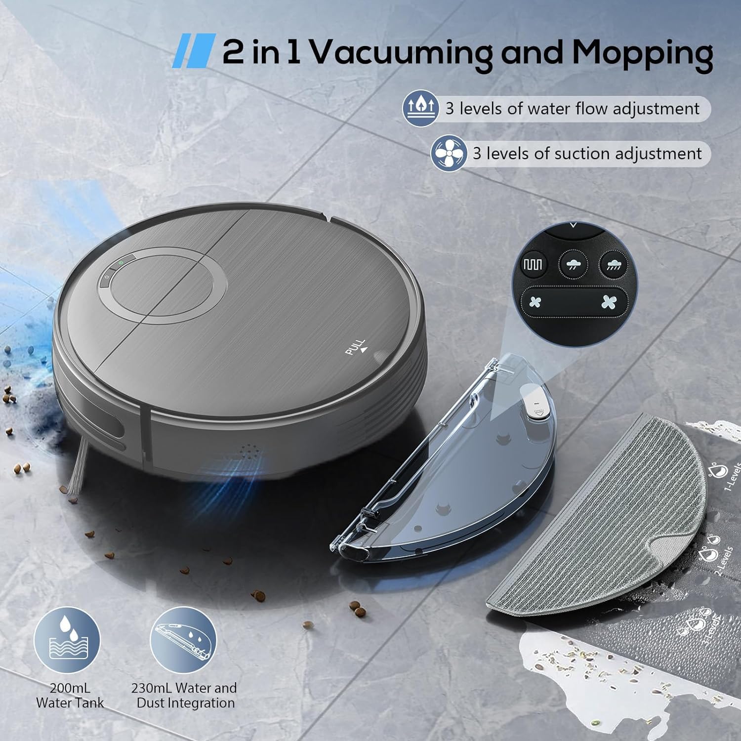 MAMNV 2-in-1 Robot Vacuum and Mop Combo with 2000Pa Max Suction, Wi-Fi/App Control, Self-Charging - Smart Robotic Cleaner for Pet Hair, Hard Floors & Low-Pile Carpets | Perfect for Home, Office & Apartment Cleaning