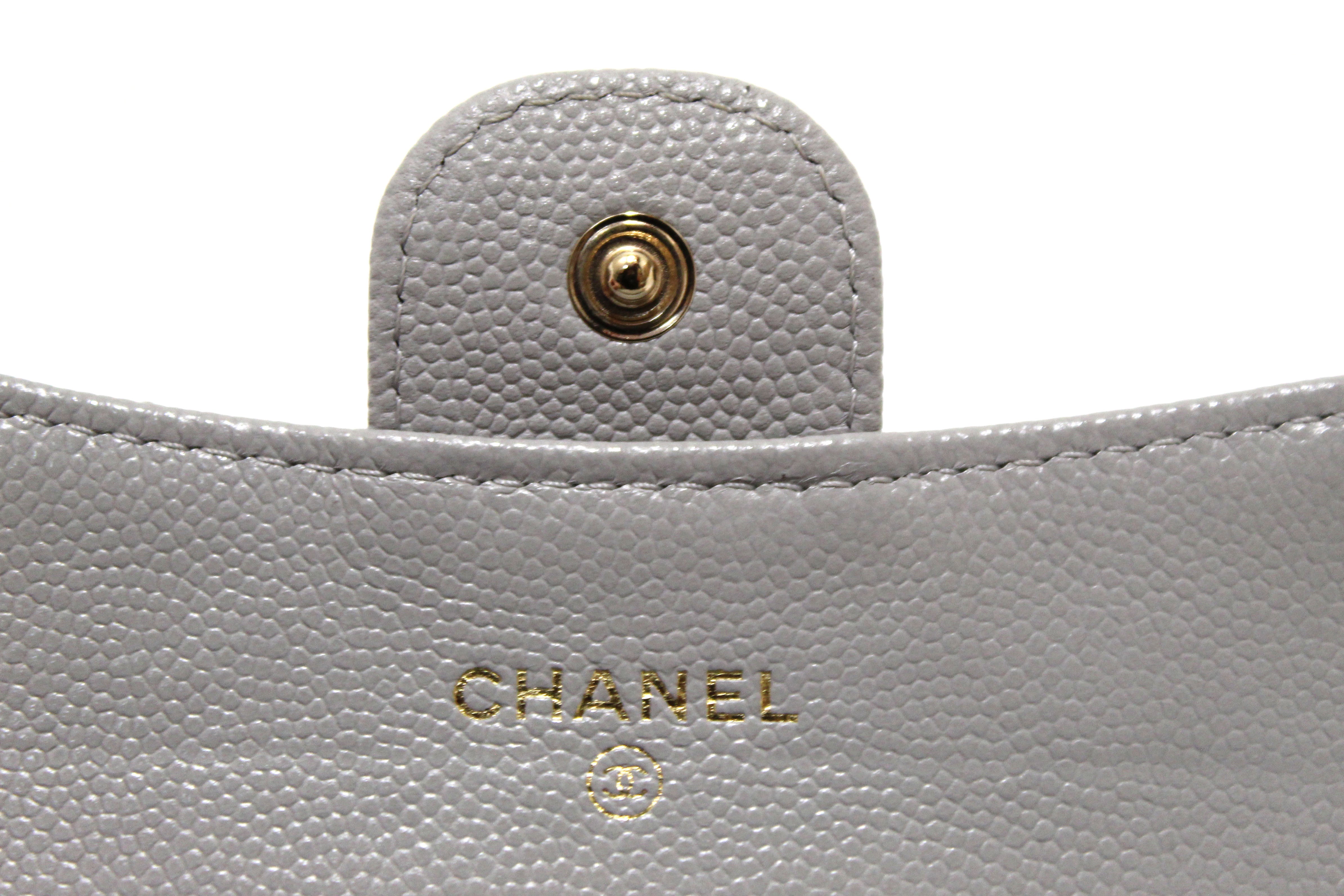 Authentic Chanel Grey Caviar Quilted Leather CC Flap Card Holder Wallet - Luxury Compact Purse for Women, Perfect for Everyday Use & Travel Accessories