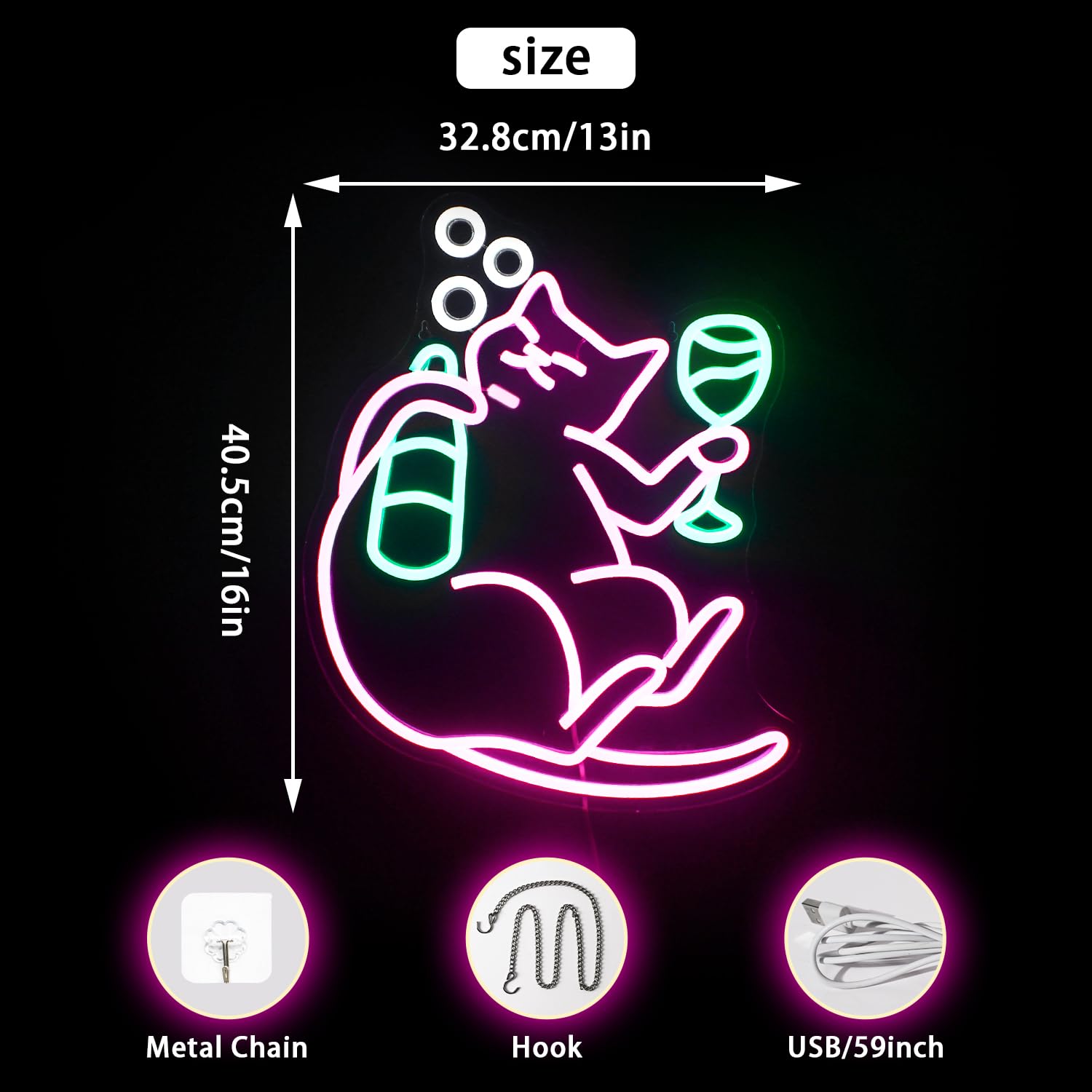 Funny Cat Beer Neon Sign - Dimmable Pink LED Wall Decor for Home Bar, Men Cave & Bedroom | Perfect for Cat Birthday Parties & Animal-Themed Decor