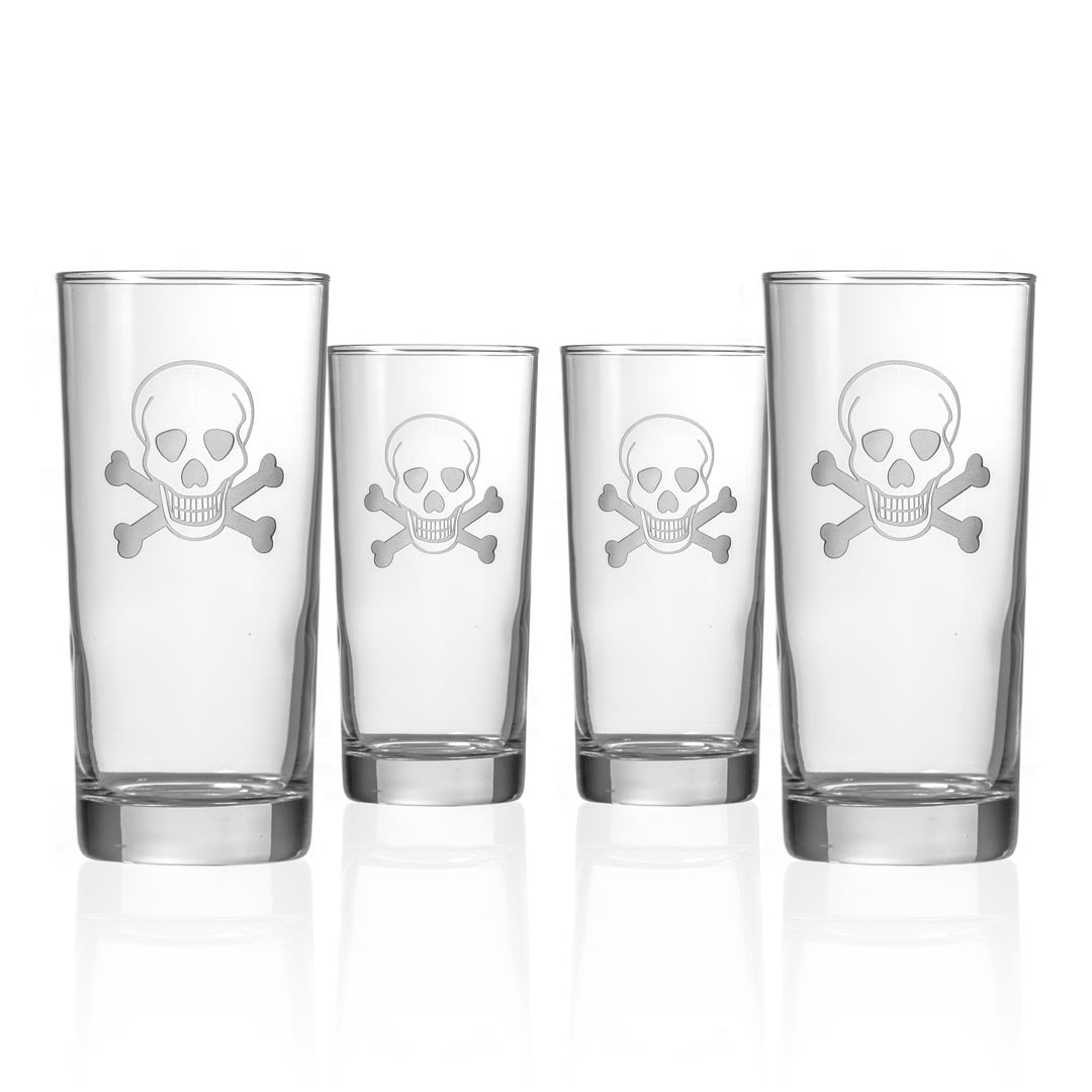 Skull and Crossbones 15oz Cooler Highball Glass - 12 Pack Set | Durable Barware for Cocktails, Beer & Parties - Perfect for Halloween, Themed Events & Home Bars