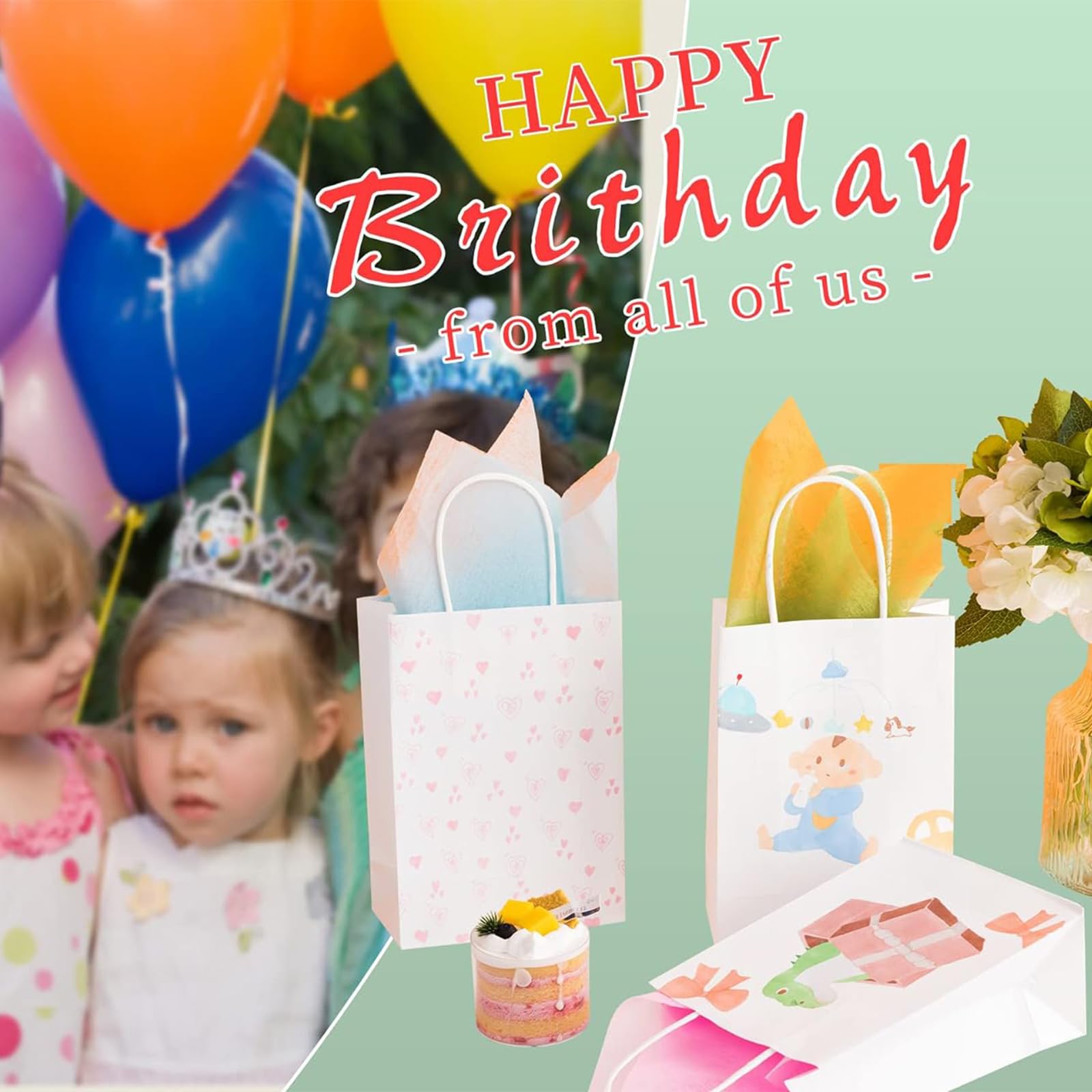 RACETOP 100Pcs White Paper Gift Bags with Handles 8
