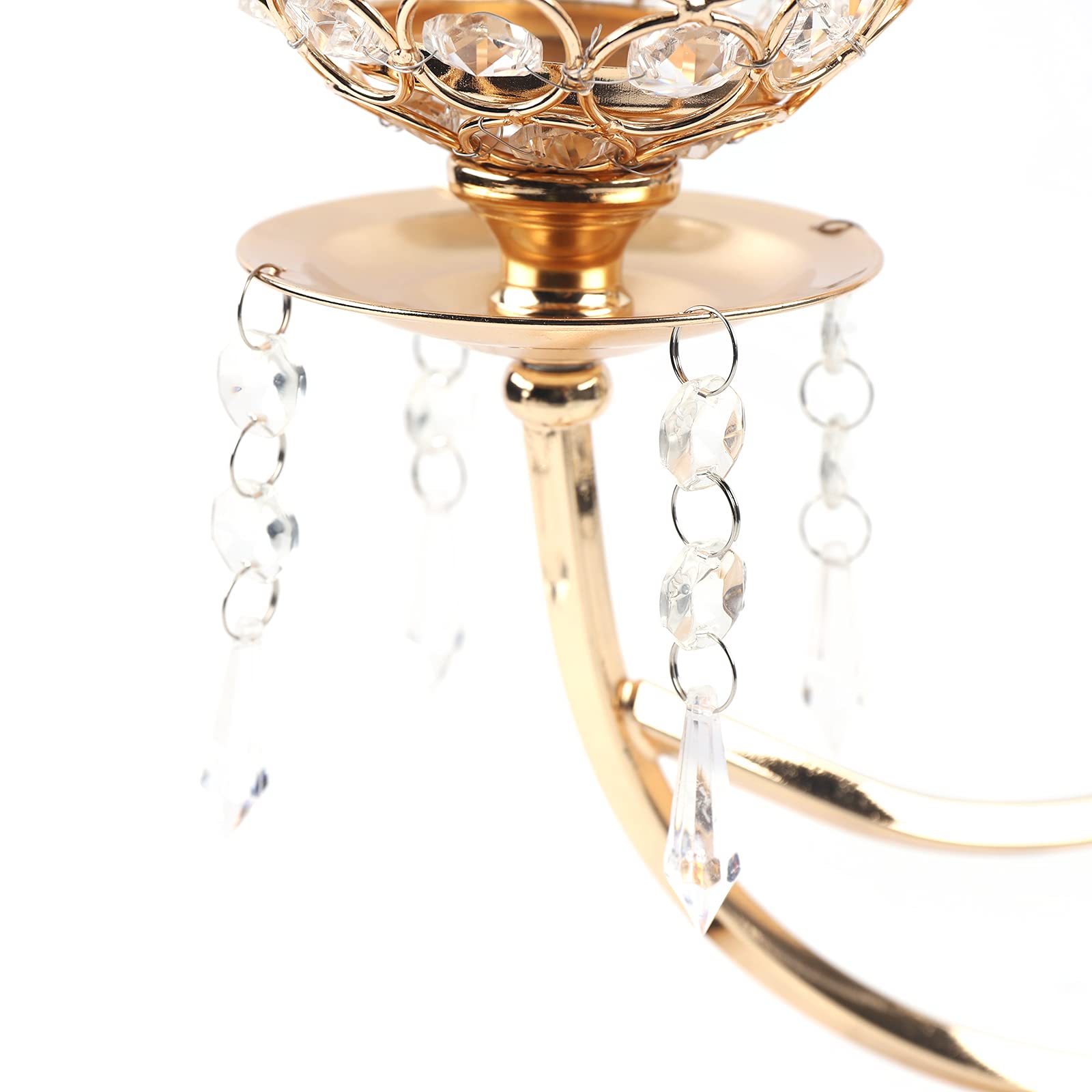 3 Arms Golden Crystal Candle Holder - Elegant Votive Candle Stand for Wedding Banquet, Dinner Table, Fireplace & Halloween Decor - Perfect Centerpiece for Romantic Tea Light Candles & Holiday Gift Giving