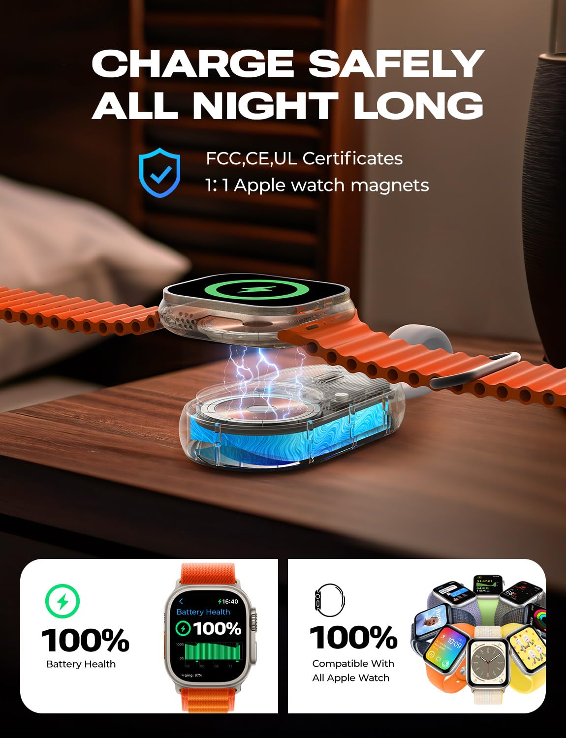 LISEN Portable 1200mAh Wireless Keychain Charger for Apple Watch Series 10/9/8/7/6/5/4/SE/Ultra - Fast Charging Power Bank | Perfect for Travel, Gym & On-the-Go Charging