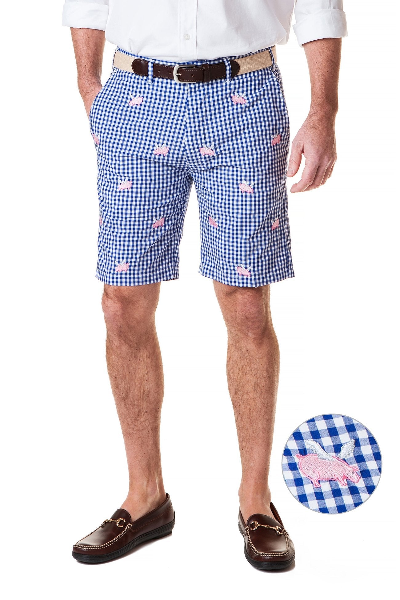 Cisco Short Wide Gingham Royal with Flying Pig - Stylish Casual Shirt for Men | Perfect for Office Wear, Date Nights & Outdoor Activities