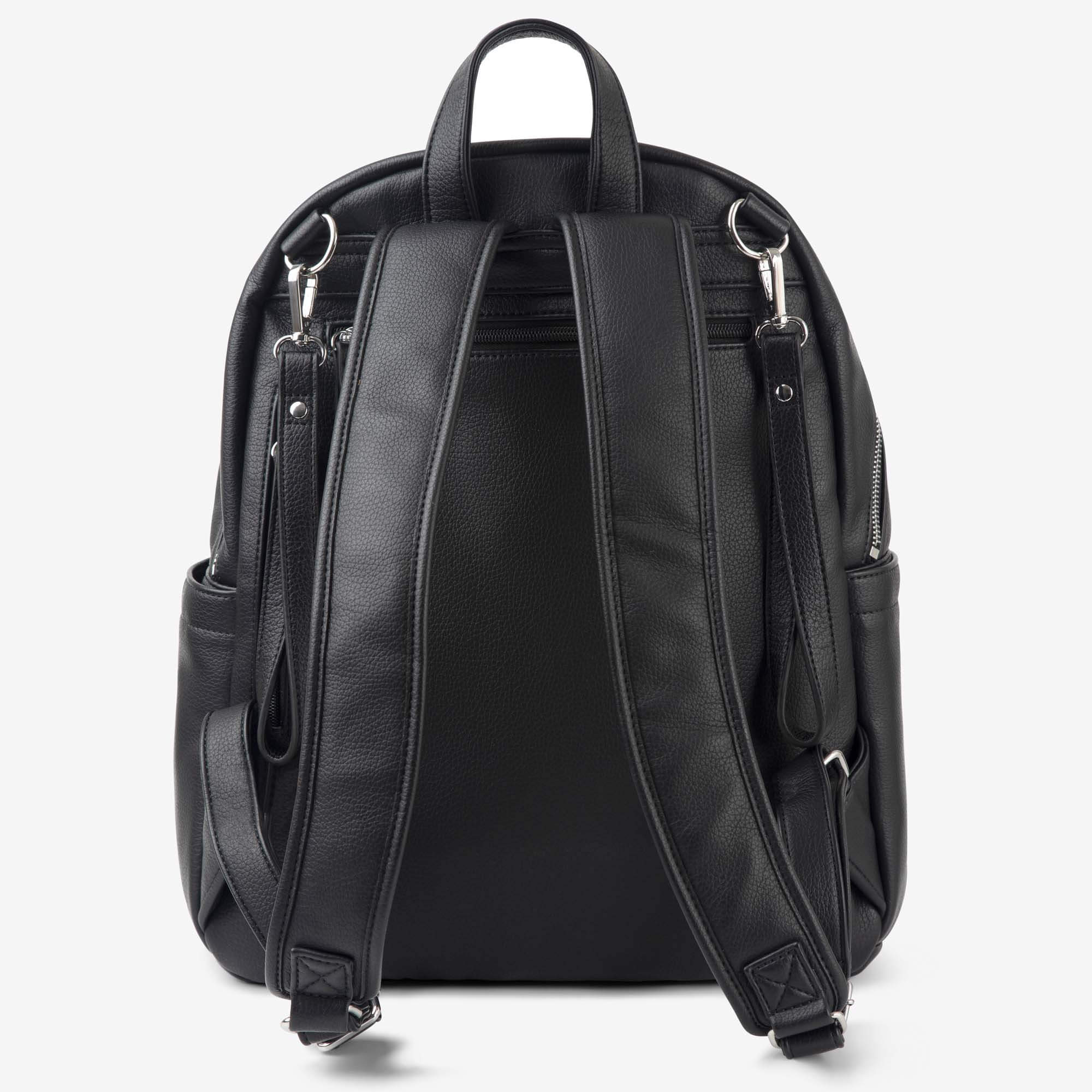 Vanchi Vegan Leather Manhattan 2-Way Backpack Diaper Bag - Stylish & Spacious Black Baby Bag for Moms - Perfect for Travel, Work & Daily Use