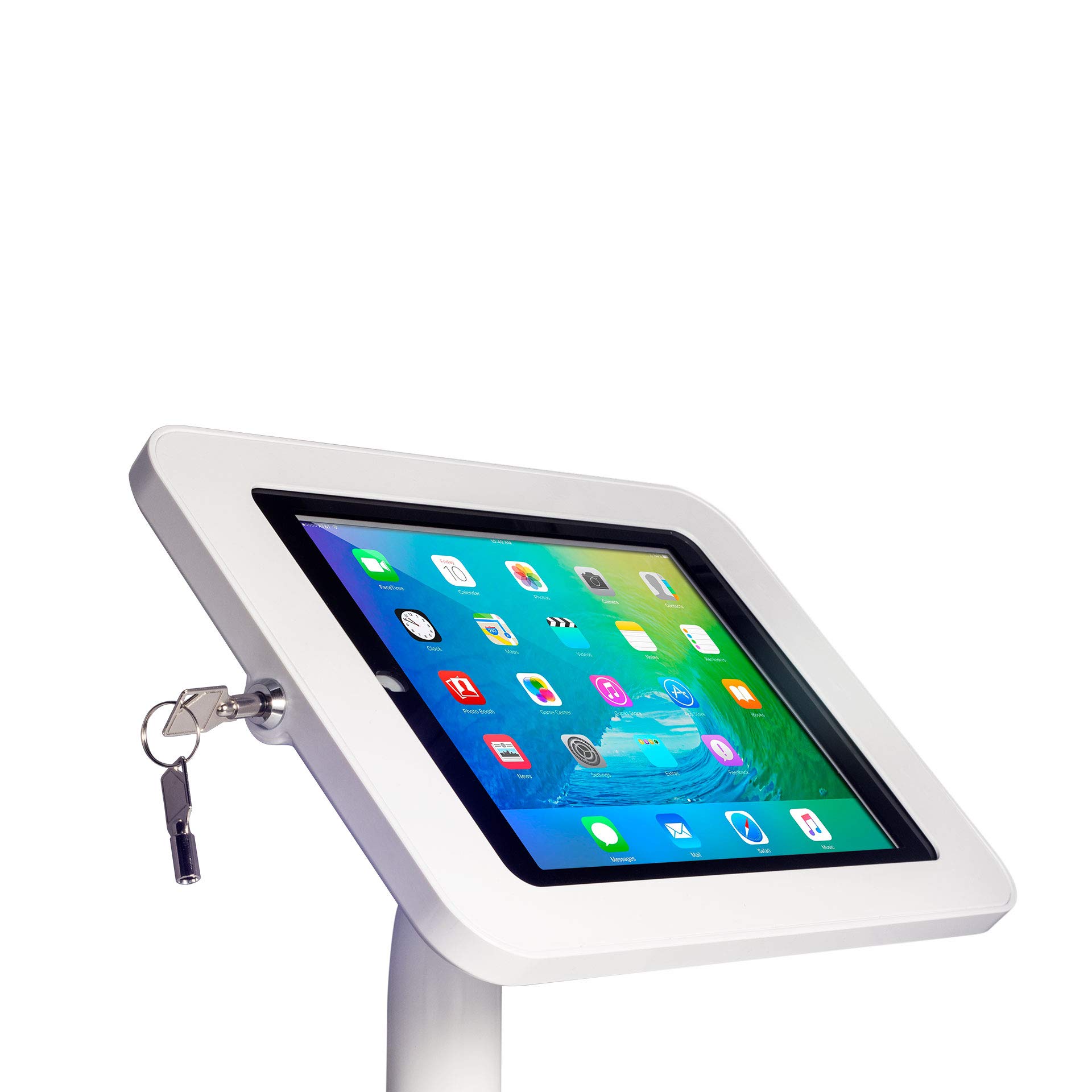 The Joy Factory Elevate II iPad Floor Stand Kiosk - Adjustable Height & Secure Mount for iPad Pro/Air/Mini, White (KAA111W) | Perfect for Retail Stores, Restaurants & Interactive Displays