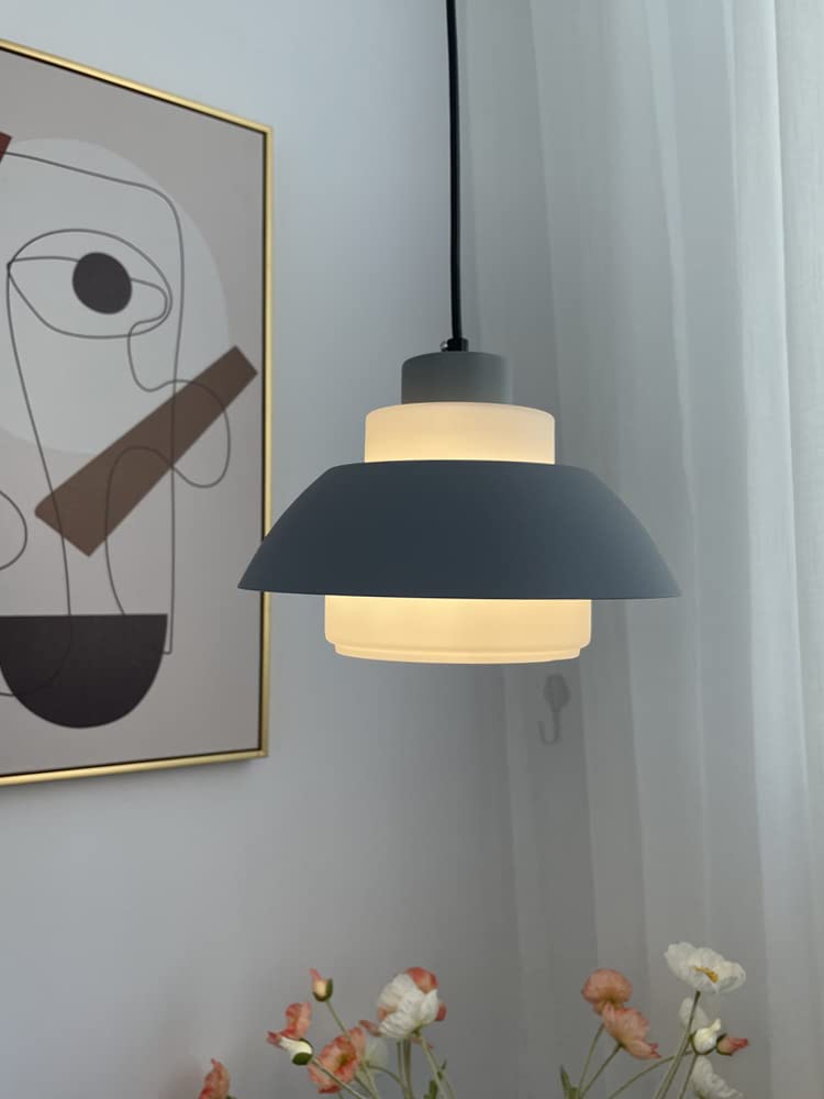 15ft Plug-in Acrylic Handle Pendant Light with UL Dimmer Switch - Macaron Grey Nordic Minimalist Loft Style Lampshade for Living Room, Bedroom & Dining Room - Bulbs Not Included (Home Decor Lighting)
