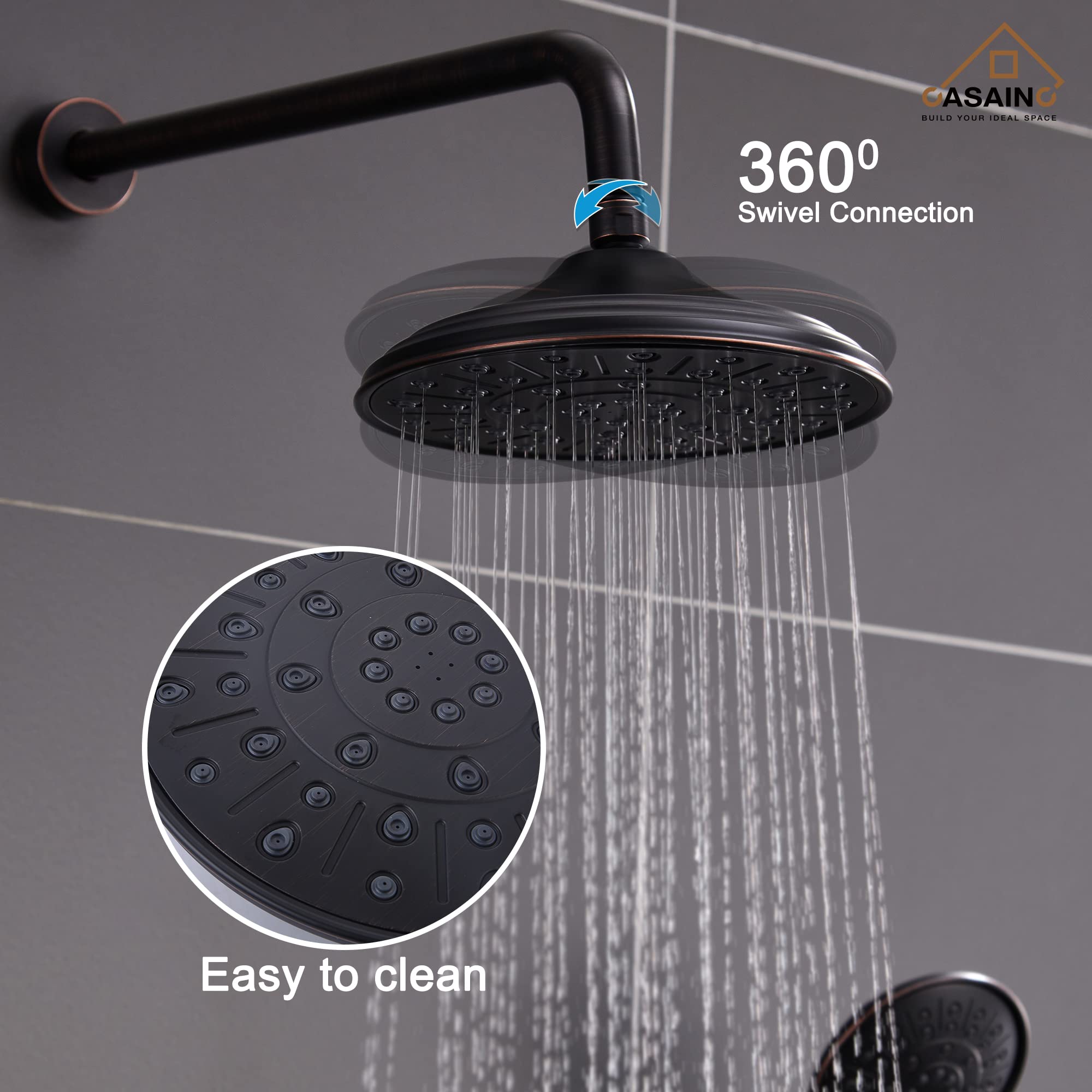 Premium 8-Inch Rain Shower System - Oil Rubbed Bronze Wall Mounted Shower Faucet Set with Pressure Balanced Valve & Tub Spout - Perfect for Modern Bathrooms & Spa-Like Shower Experience