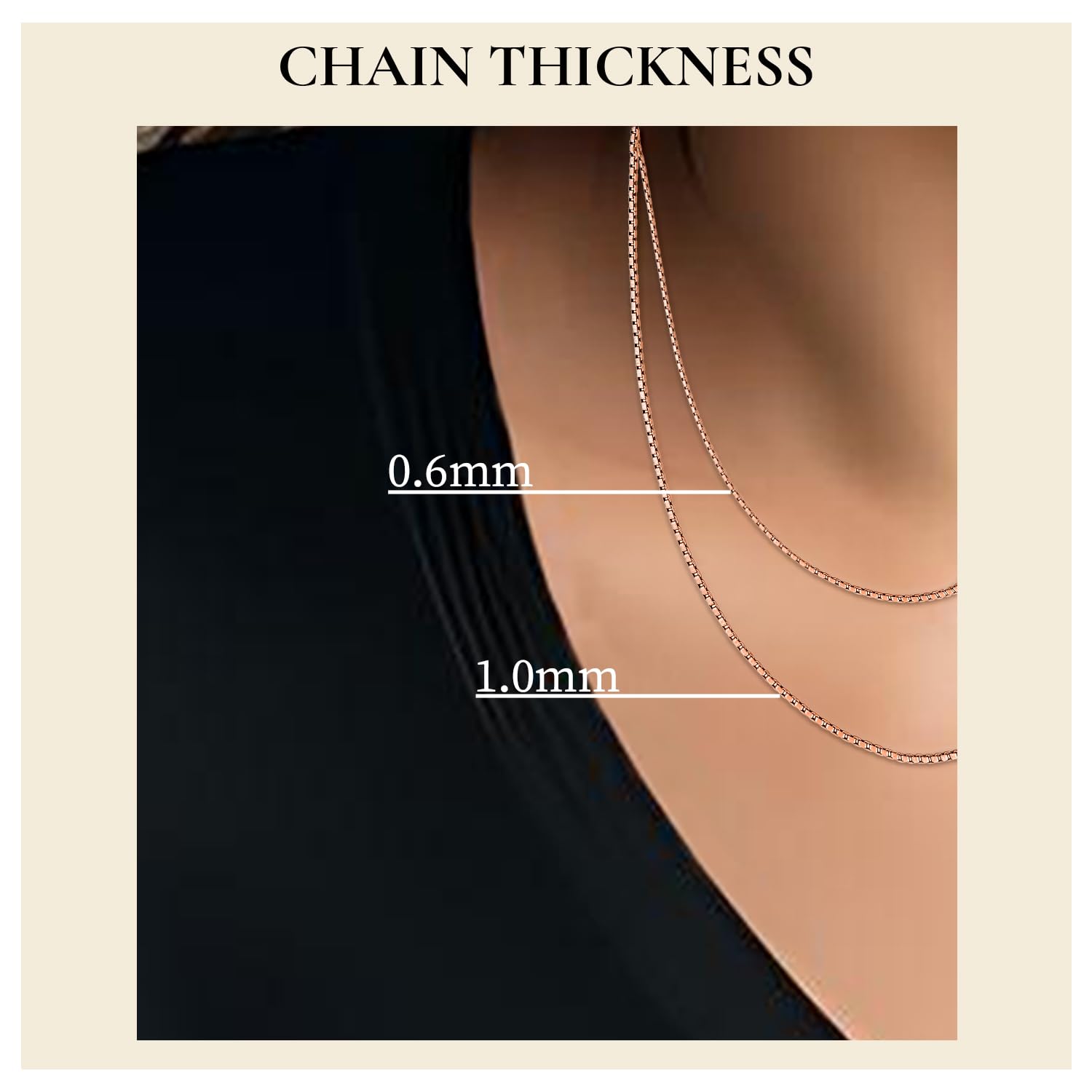 14K Gold Box Link Chain Necklace for Women - Solid White, Yellow or Rose Gold, Square Box Design, Spring Ring Clasp, 0.6mm/1.0mm Thickness, 14-22 Inch Lengths with Gift Box - Perfect for Everyday Wear, Gifts & Special Occasions