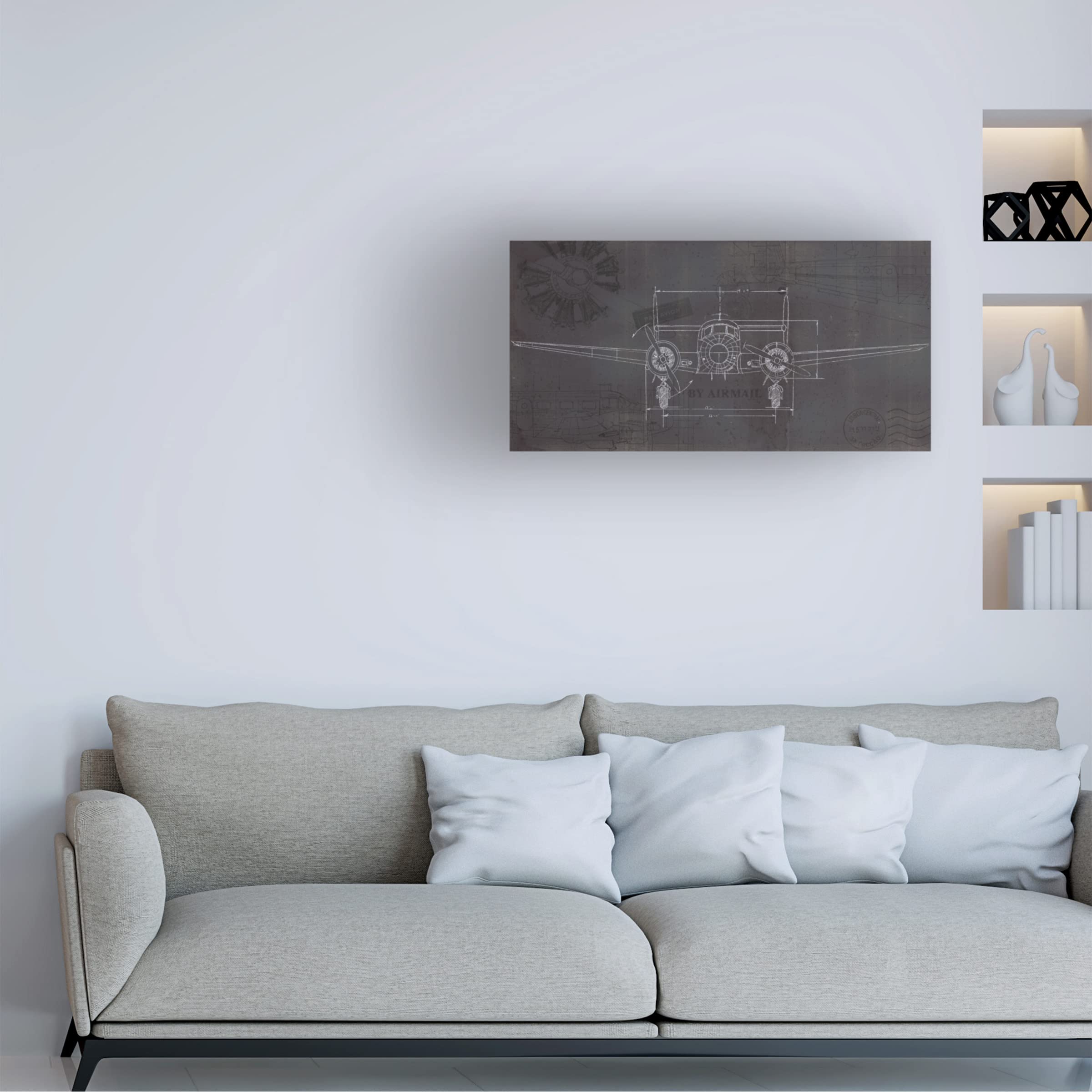 Marco Fabiano Plane Blueprint IV Wings Canvas Art Print - Aviation Wall Decor for Living Room, Office & Bedroom - Trademark Fine Art Collection