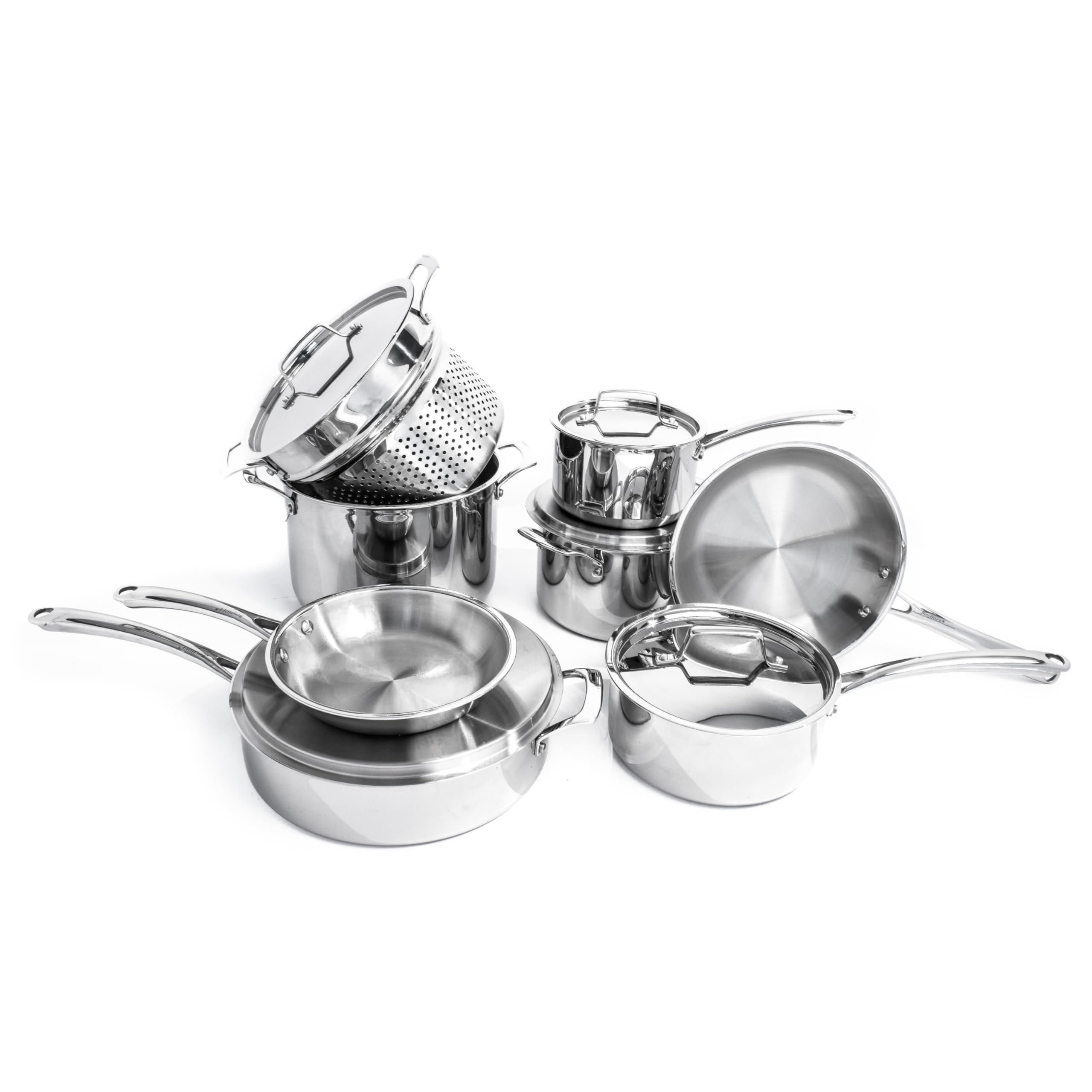 BergHOFF Professional Tri-ply 18/10 Stainless Steel 13-Piece Cookware Set with Matching Lids - Induction Compatible, Oven & Dishwasher Safe - Even Heat Distribution with Measurement Markings - Perfect for Home Chefs & Professional Kitchens