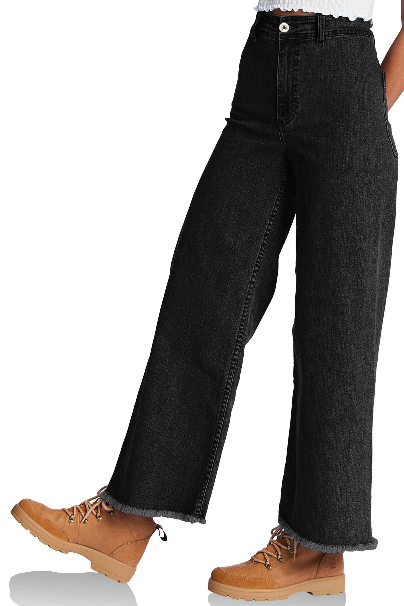 PLNOTME Women's Wide Leg Baggy Jeans - High Waisted Boyfriend Jeans with Raw Hem - Casual Stretch Denim Pants for Everyday Wear, Street Style & Lounge Comfort