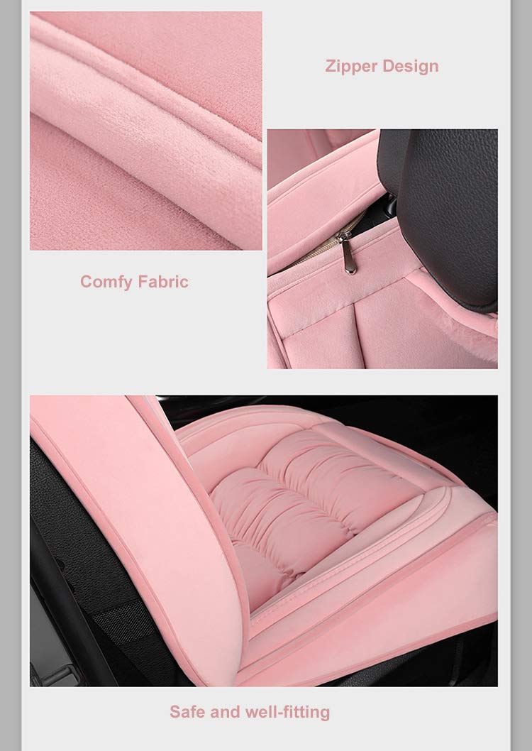 Soft Fuzzy Velvet Pink Car Seat Covers Full Set - Front & Rear Winter Car Seat Protectors for Women | Universal Fit for Most Vehicles | Perfect for Cold Weather & Stylish Interior Upgrade