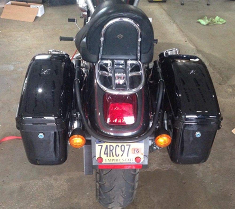 Harley Davidson Saddle Bag - Black Heavy Duty Leather Motorcycle Bag with Brackets for Sportster, Softail & Dyna - Perfect for Long Rides & Touring Accessories