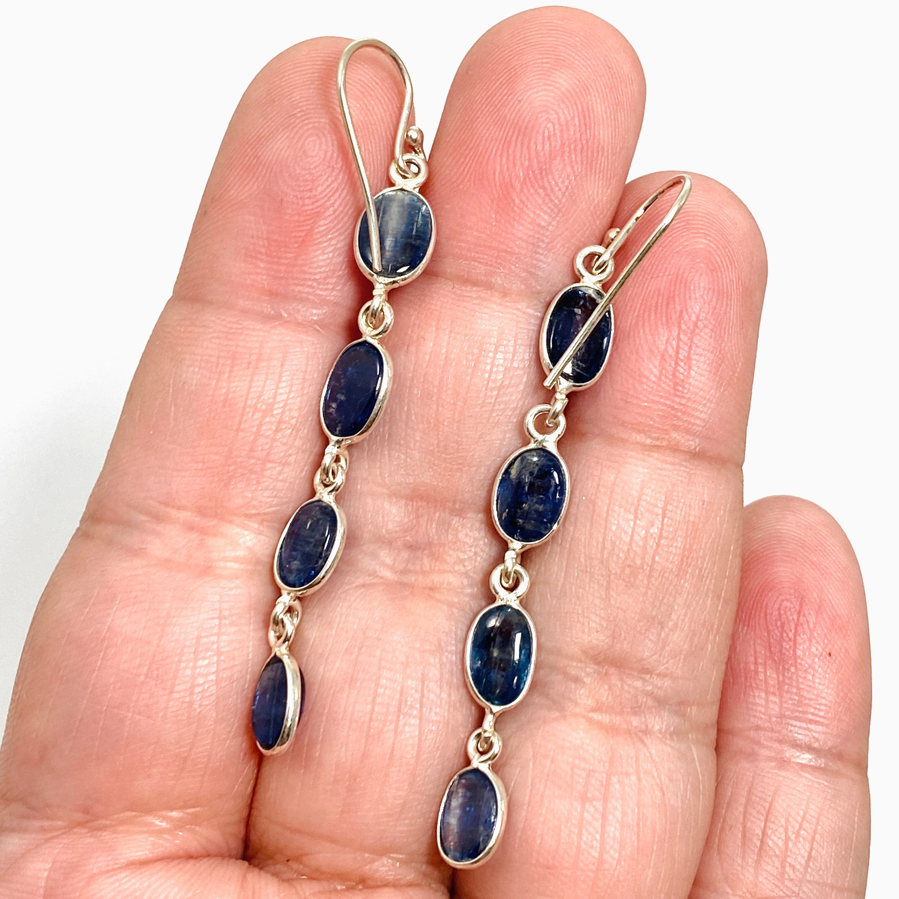 Blue Kyanite Oval Cabochon Earrings - Natural Multi Stone Jewelry for Women - Perfect for Boho Style & Everyday Wear (KEGJ1527)