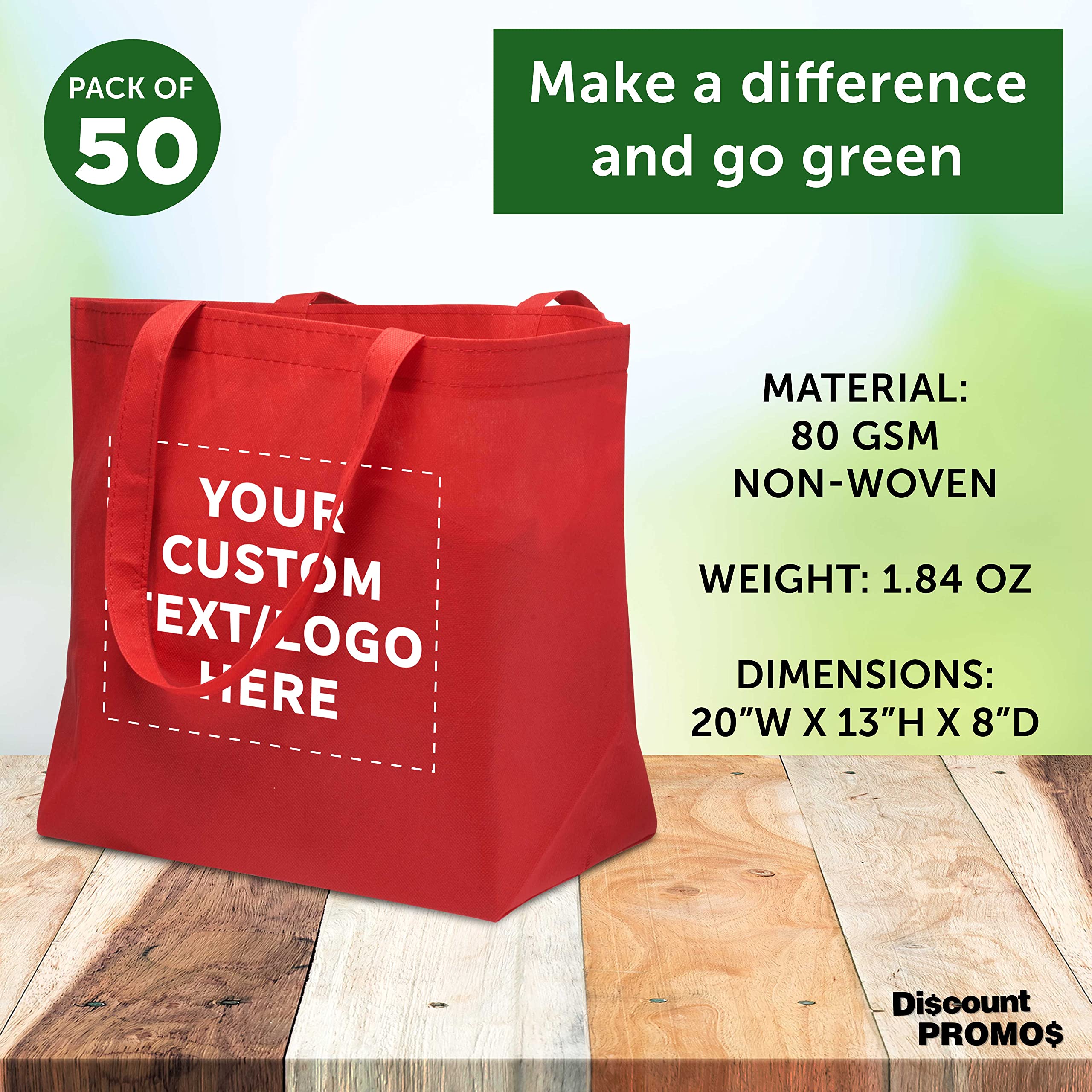 **Custom Southern Style Grocery Tote Bags - Bulk Pack of 50 Reusable Shopping Bags - Personalized Promotional Totes for Travel, Business, and Retail - Red 20