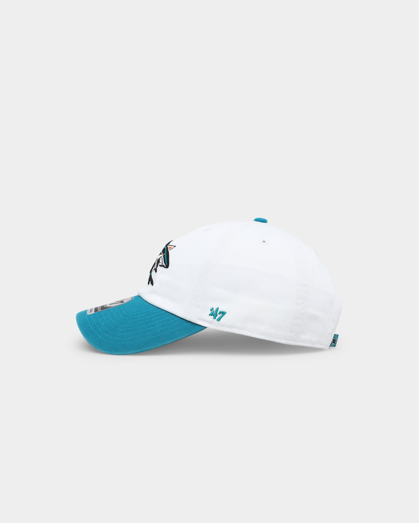 47 Brand San Jose Sharks Two Tone 47 Clean Up Strapback White Hat - Adjustable Snapback Cap for Men & Women - Perfect for Hockey Games, Sports Events & Casual Wear