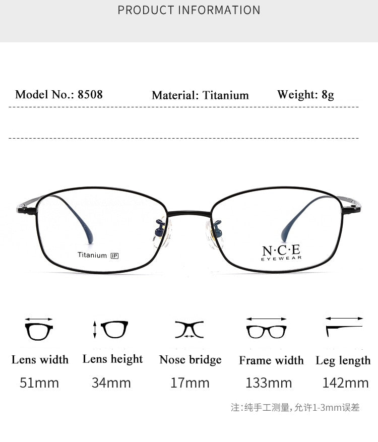 Bclear SC8508 Men's Full Rim Square Titanium Eyeglasses - Lightweight Durable Frame for Work, Reading & Everyday Wear