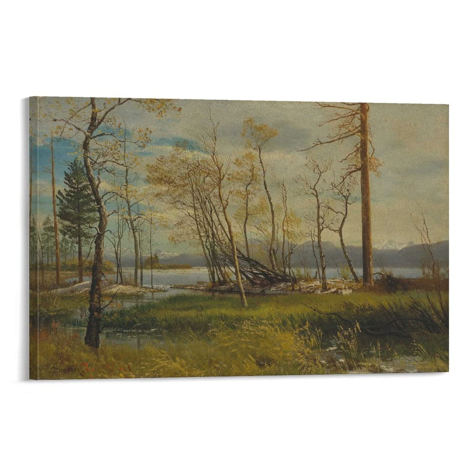 Albert Bierstadt Lake Tahoe Canvas Wall Art Print - 24x36 Inch (60x90cm) Modern Landscape Painting for Living Room, Bedroom & Office Decor - Premium Framed Poster for Home & Commercial Spaces