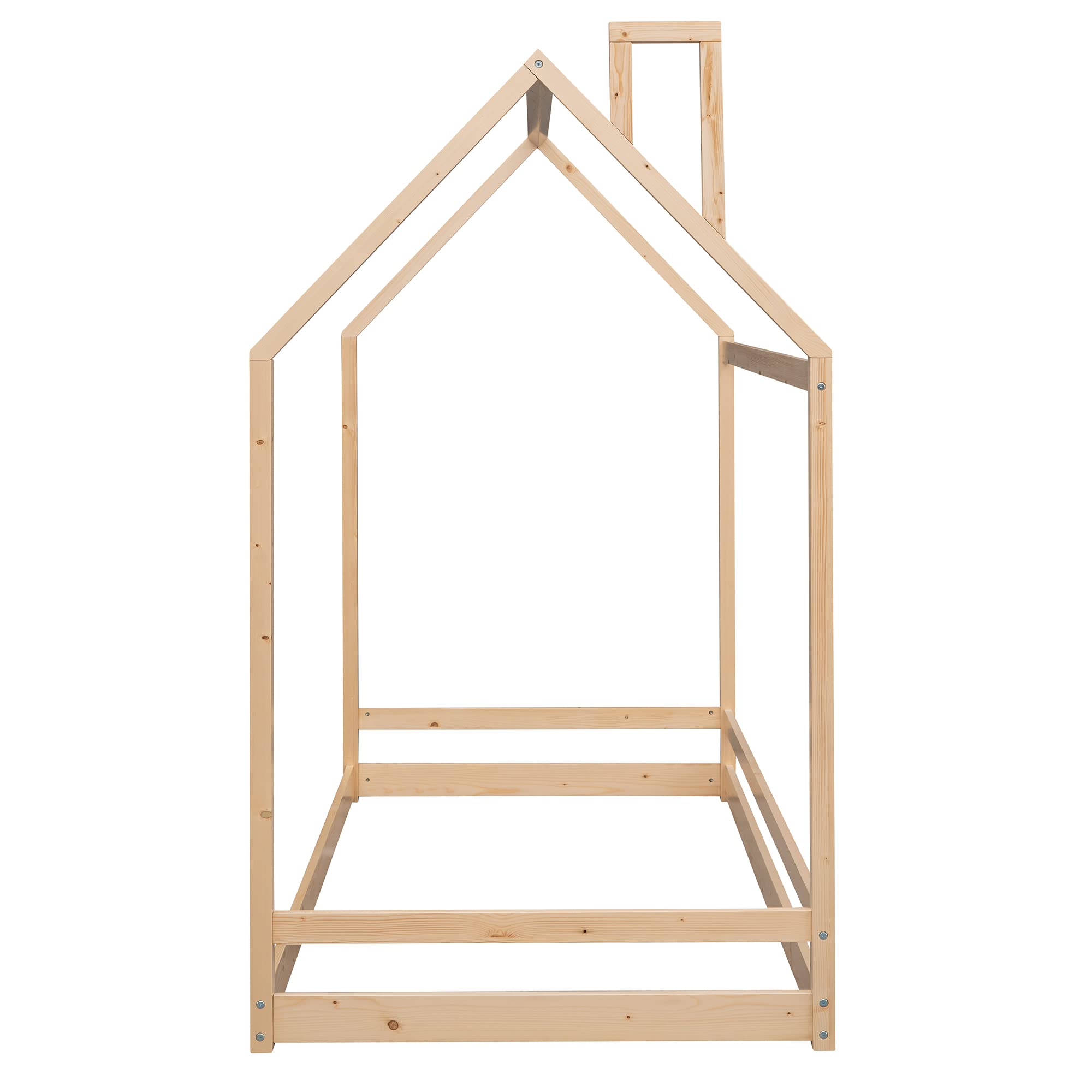 Montessori Twin House Bed for Kids & Toddlers - Wooden Floor Bed Frame with Roof for Boys & Girls Bedroom Furniture - Natural Finish - Perfect for Montessori Rooms, Playrooms & Kids Bedrooms