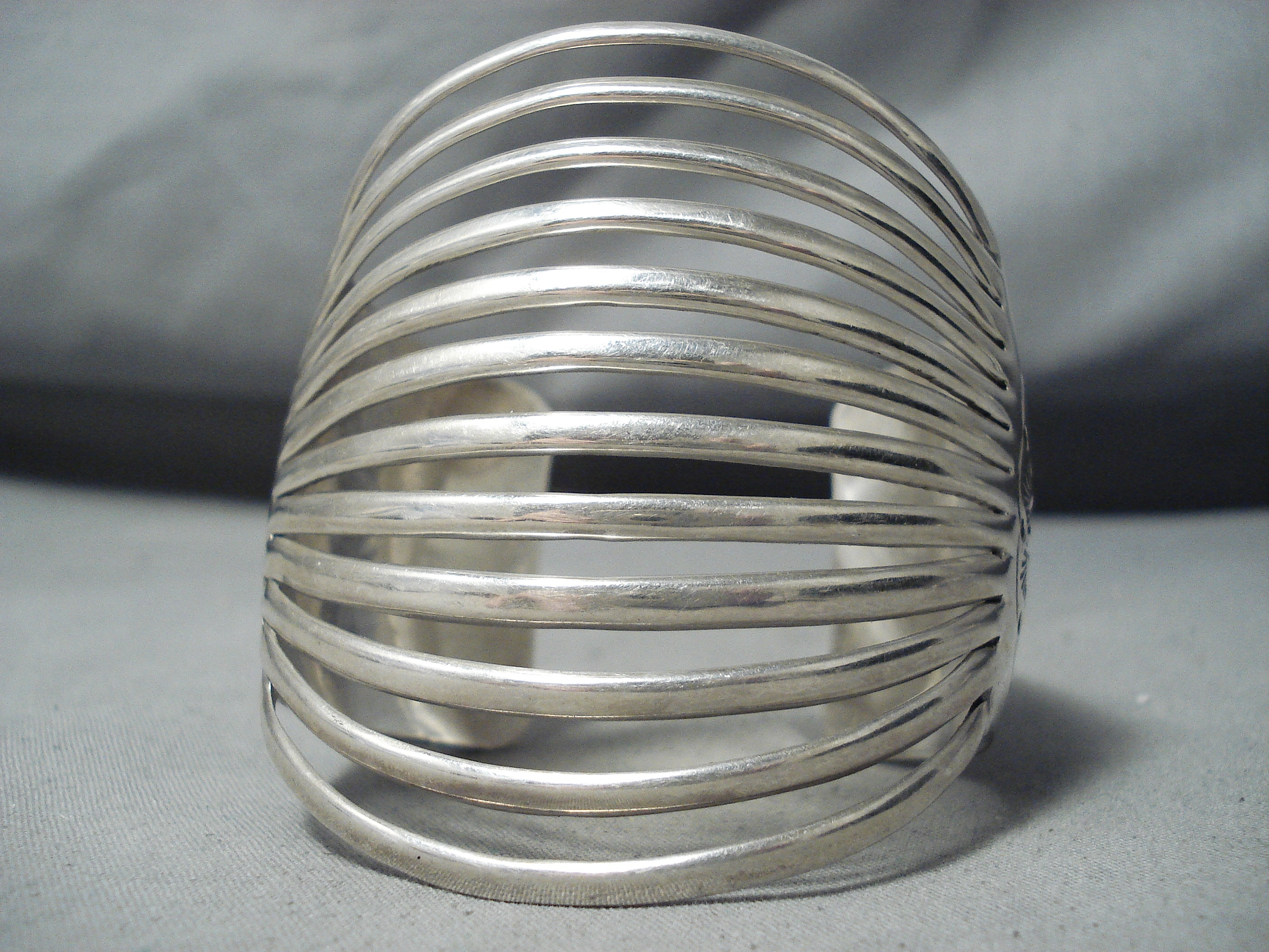 Vintage Navajo Native American Sterling Silver 12 Rail Bracelet - Authentic Handmade 12-Story Tribal Jewelry for Women, Perfect for Boho Fashion & Cultural Events